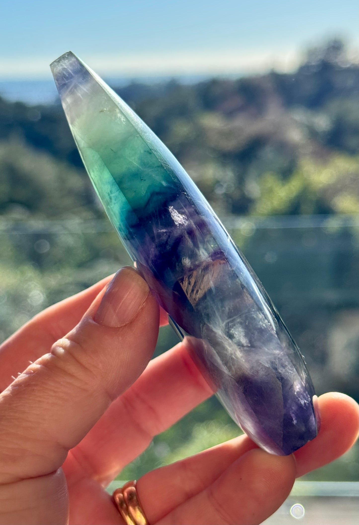Rainbow Fluorite carved Flame 3