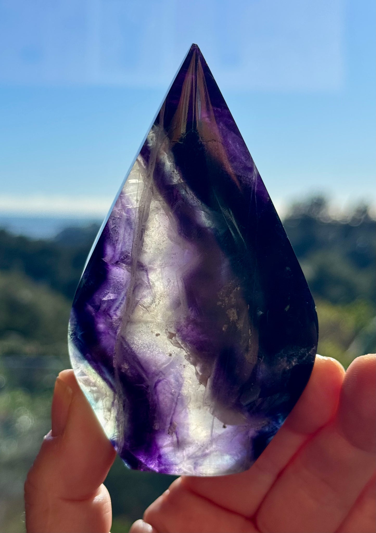 Rainbow Fluorite carved Flame 5