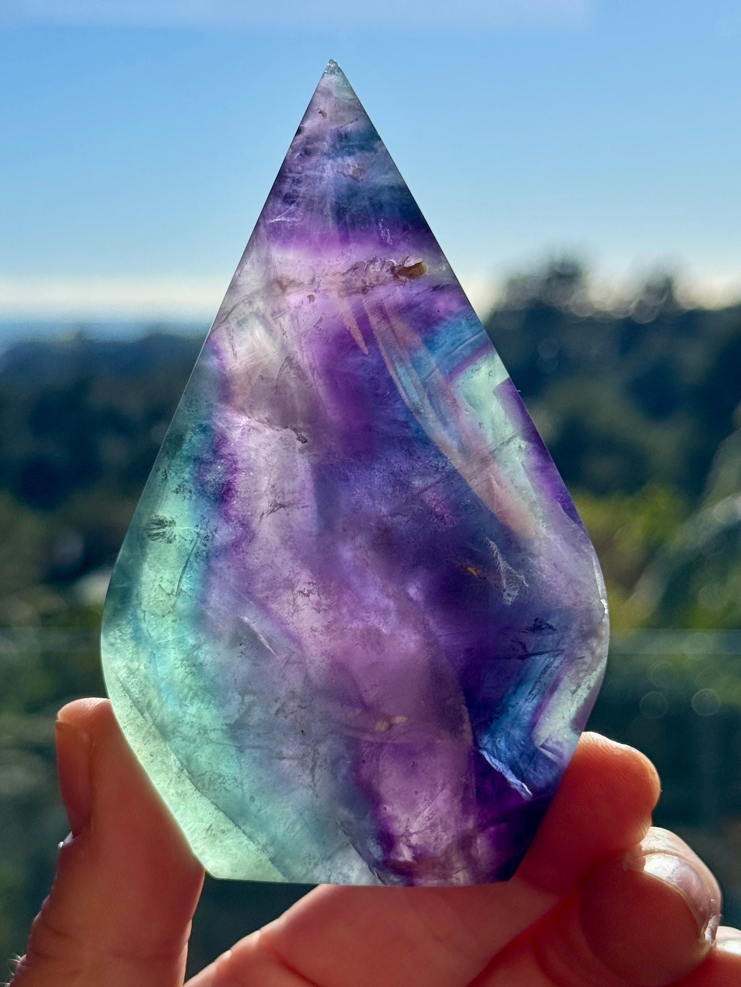 Rainbow Fluorite carved Flame 8