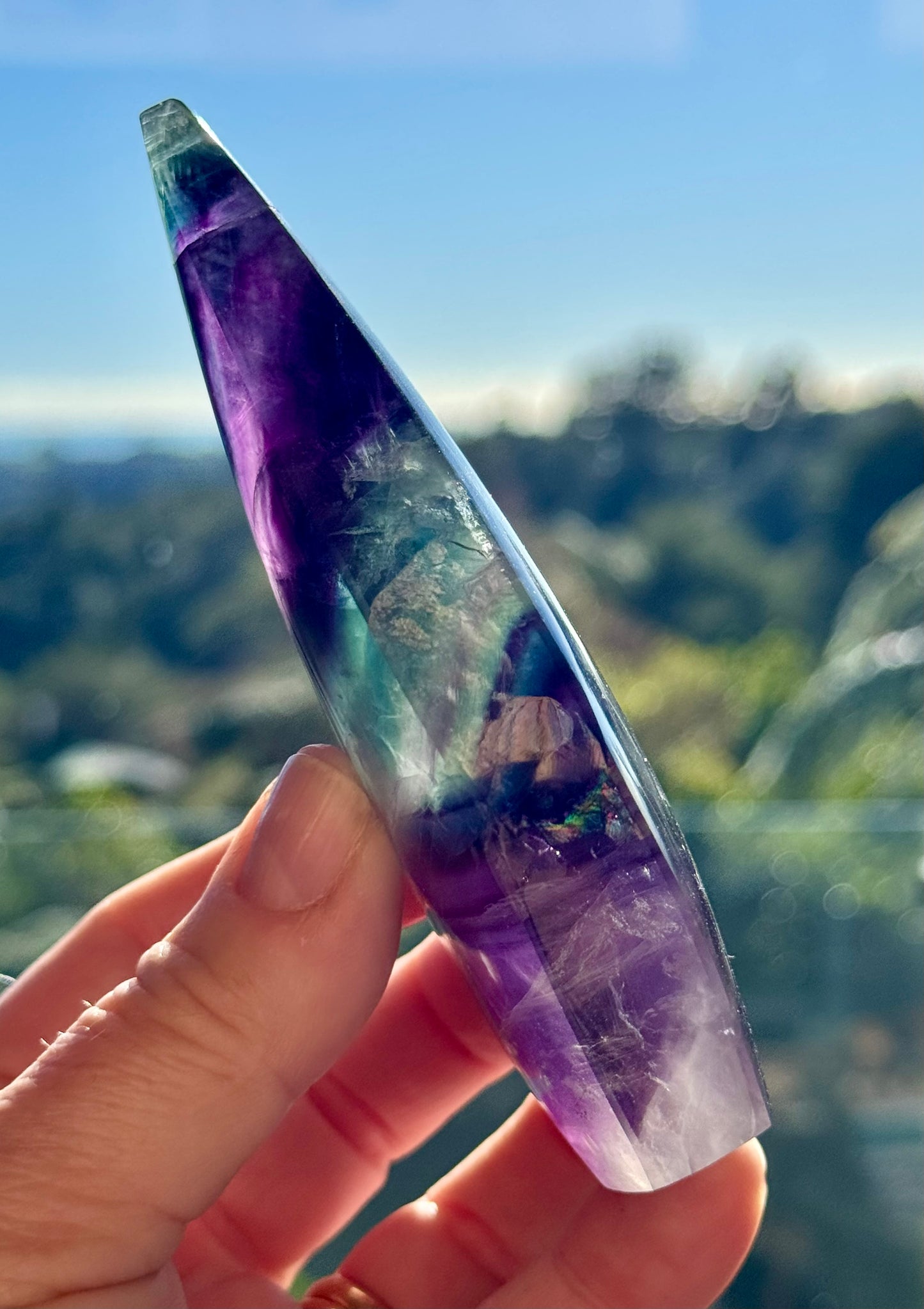Rainbow Fluorite carved Flame 9