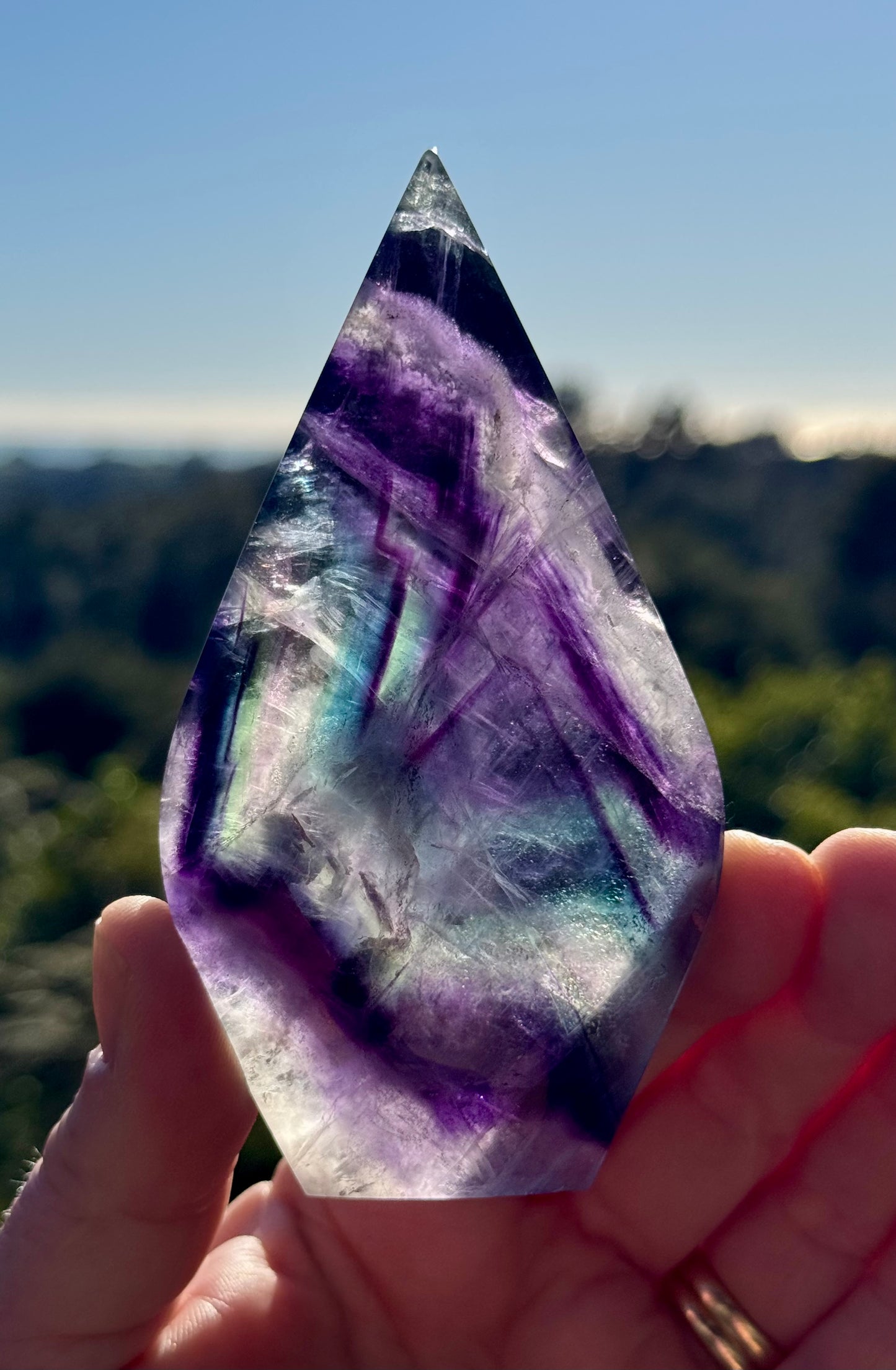 Rainbow Fluorite carved Flame 9