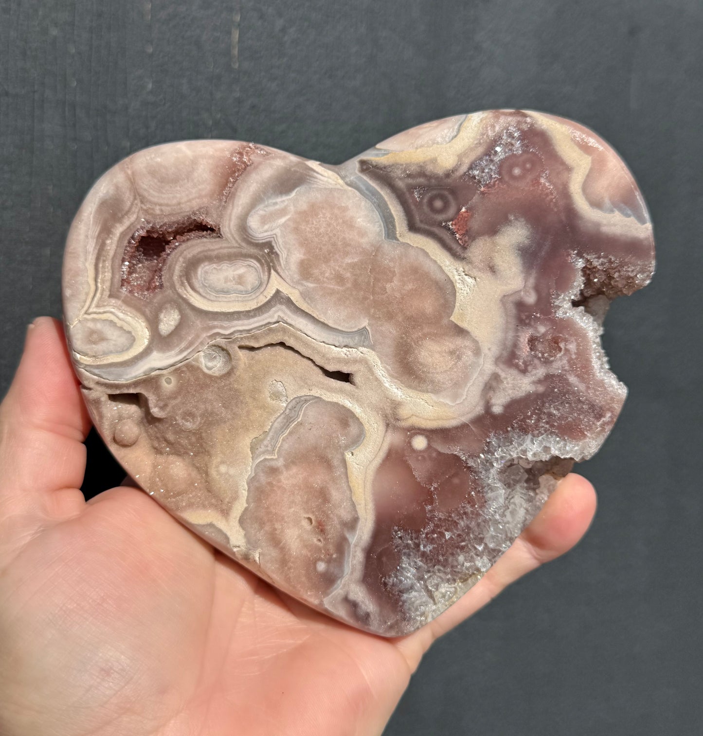 Pink Amethyst carved Heart - Rare Druze