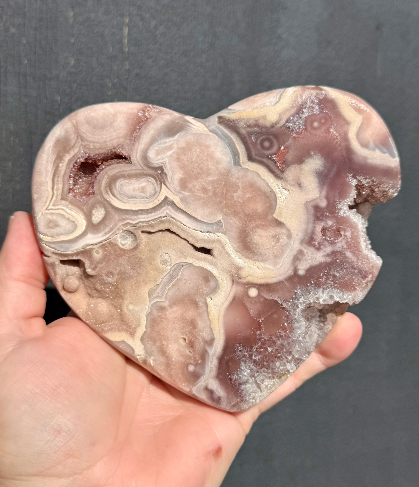 Pink Amethyst carved Heart - Rare Druze