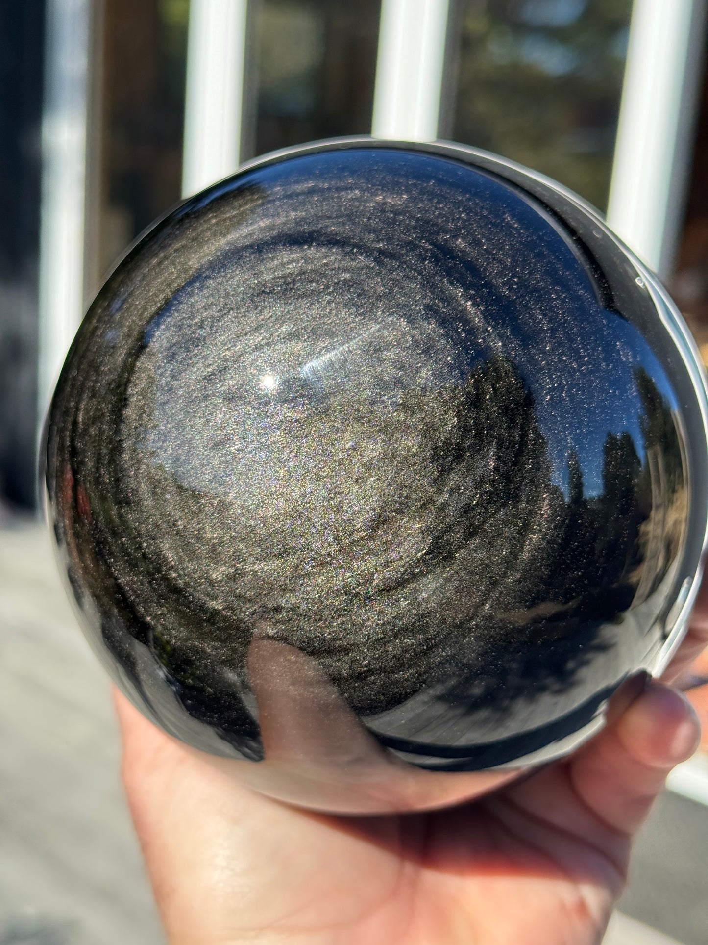 Golden Silver Sheen Obsidian Sphere, Large