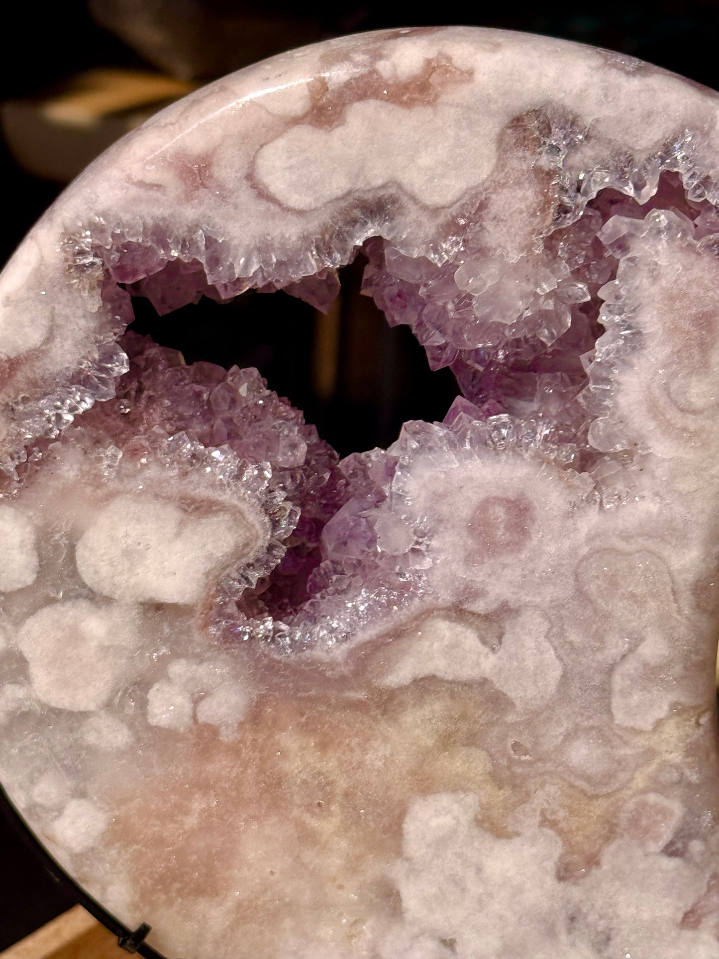 Pink Amethyst carved Crescent Moon - Rare Druze