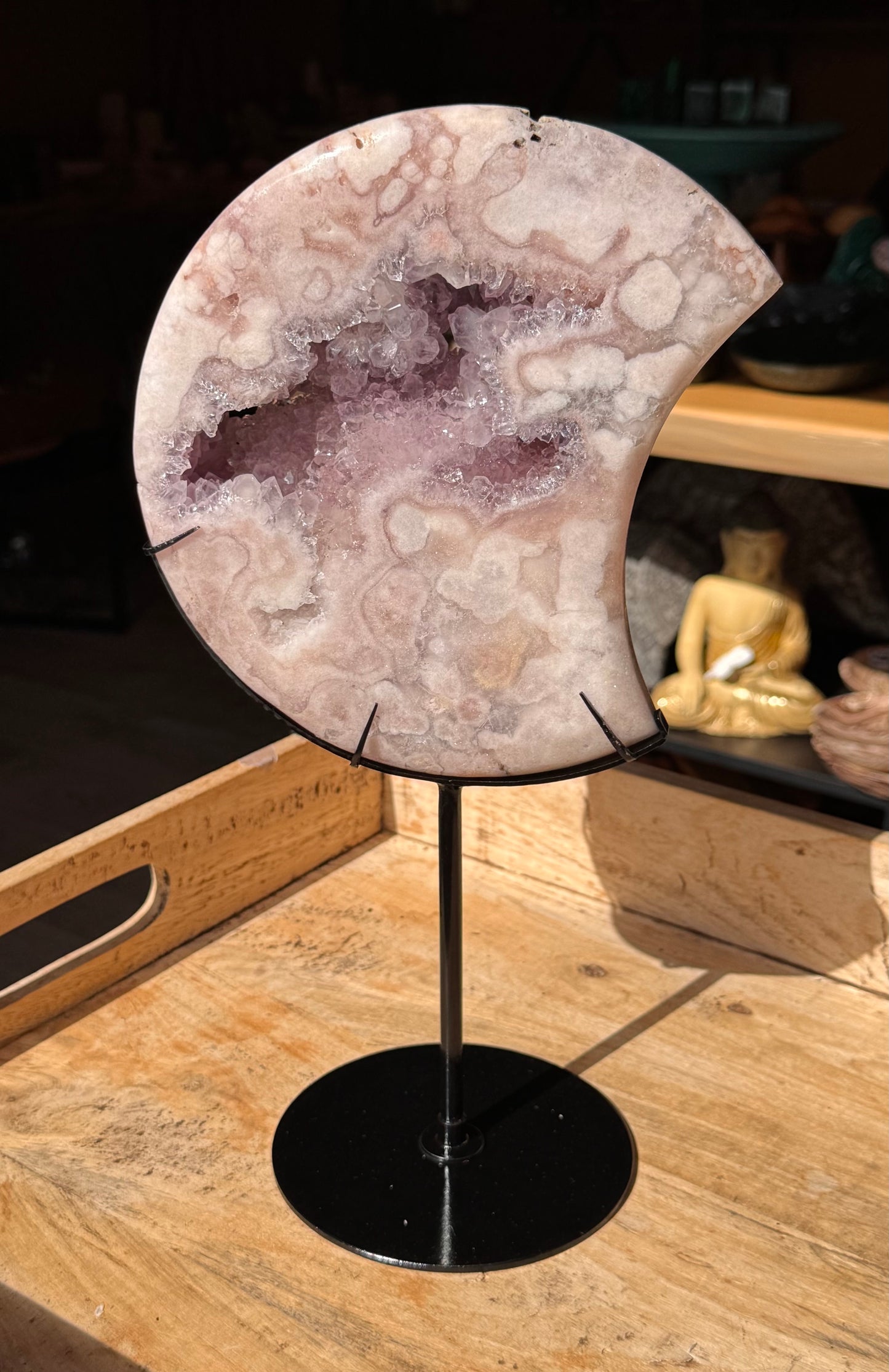 RESERVED FOR CAROLINE Pink Amethyst carved Crescent Moon - Rare Druze