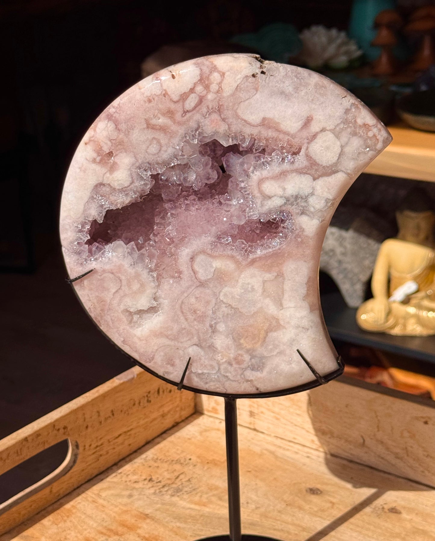 RESERVED FOR CAROLINE Pink Amethyst carved Crescent Moon - Rare Druze
