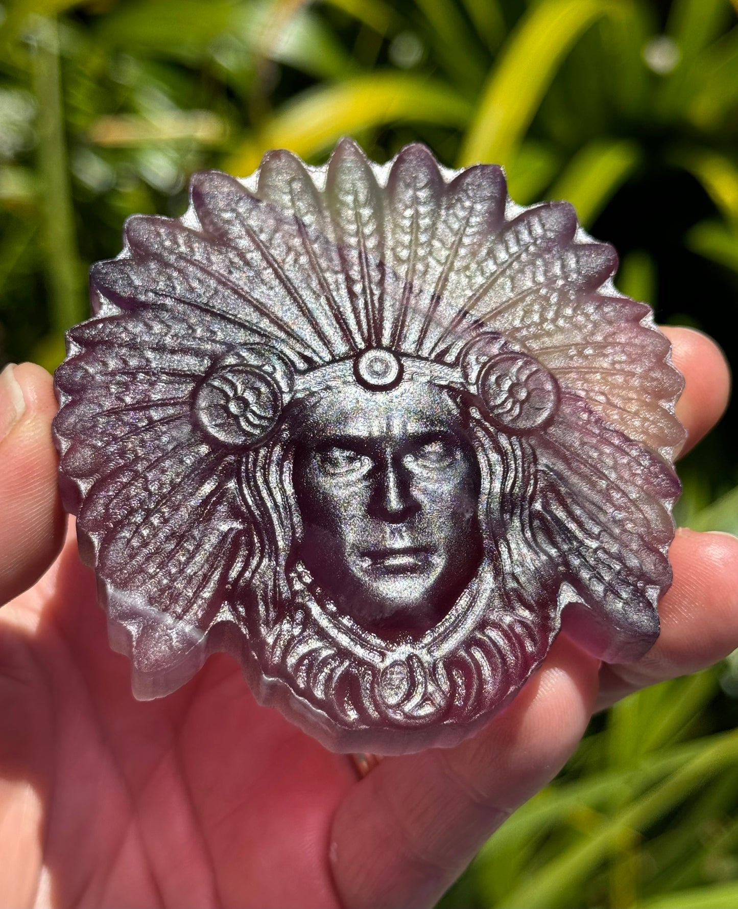 Purple Fluorite carved Indigenous American Head