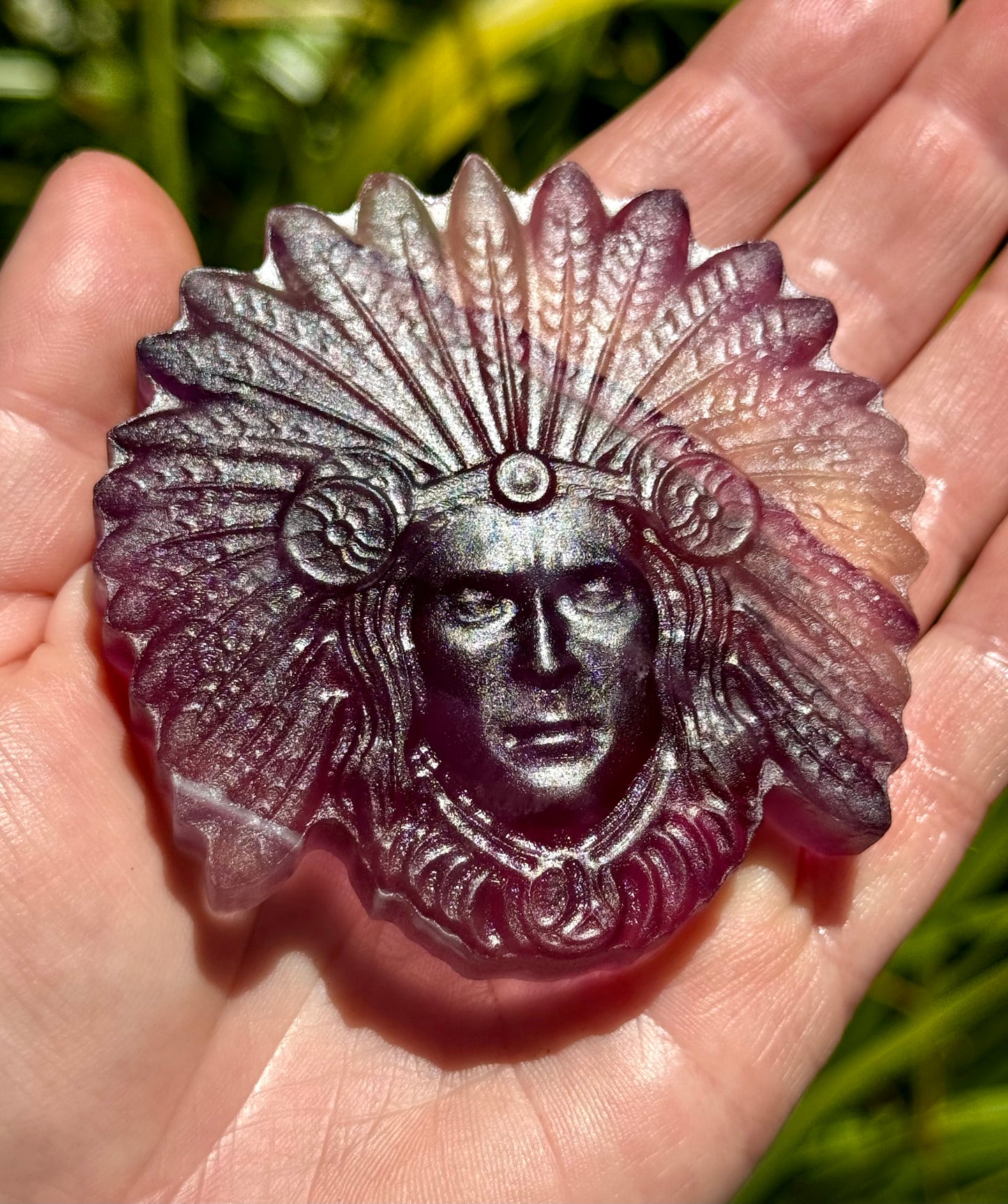 Purple Fluorite carved Indigenous American Head