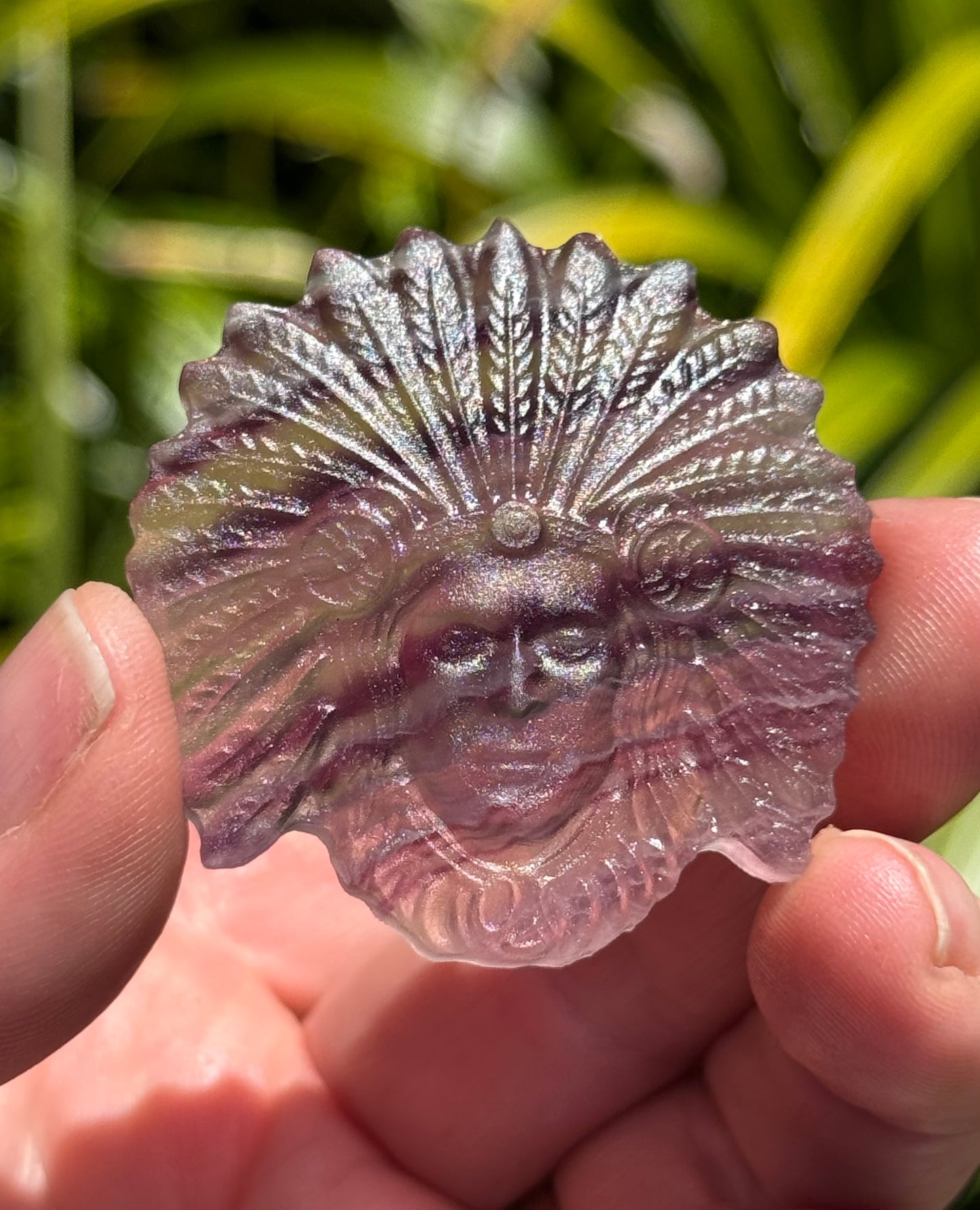 Purple Fluorite carved Indigenous American Head