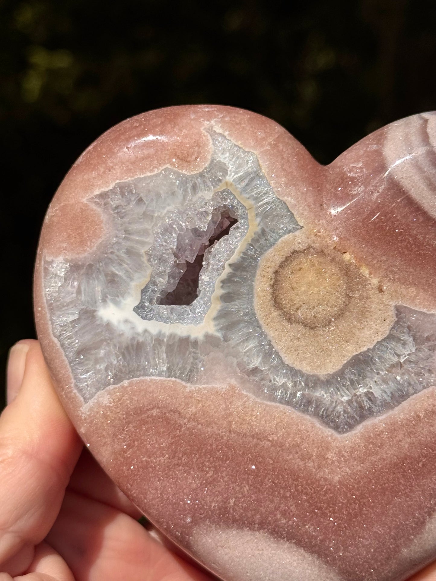 Pink Amethyst carved Heart - Rare Druze