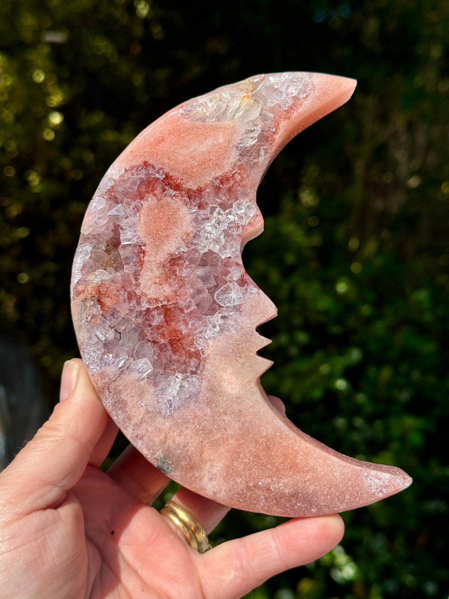 Pink Amethyst carved Face in the Crescent Moon - Rare Druze