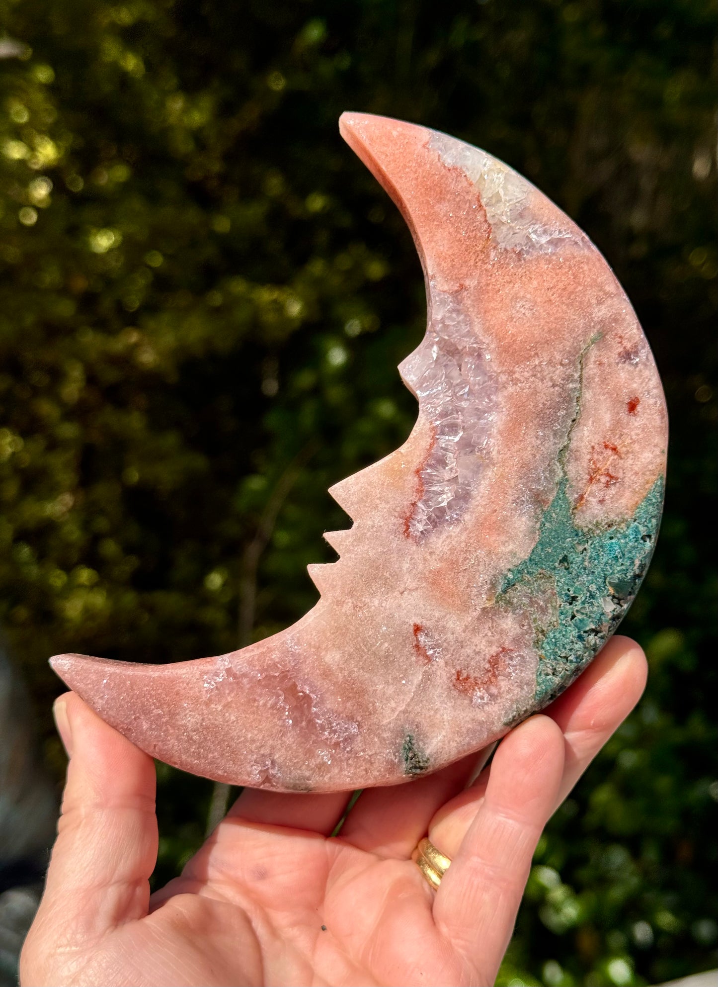 Pink Amethyst carved Face in the Crescent Moon - Rare Druze