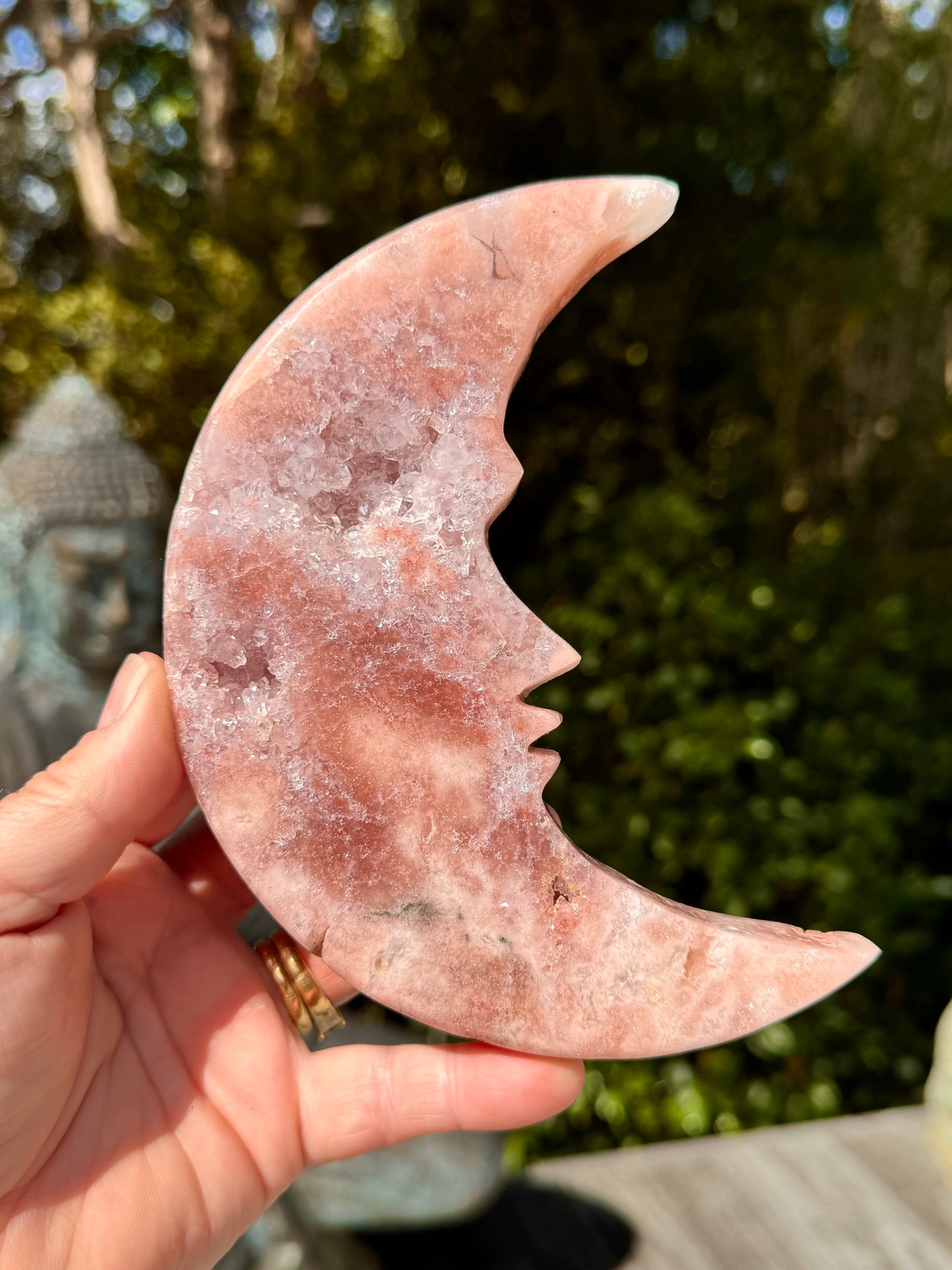 Pink Amethyst carved Face in the Crescent Moon - Rare Druze