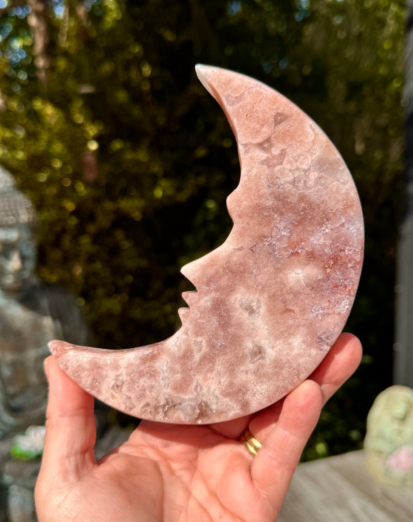 Pink Amethyst carved Face in the Crescent Moon - Rare Druze