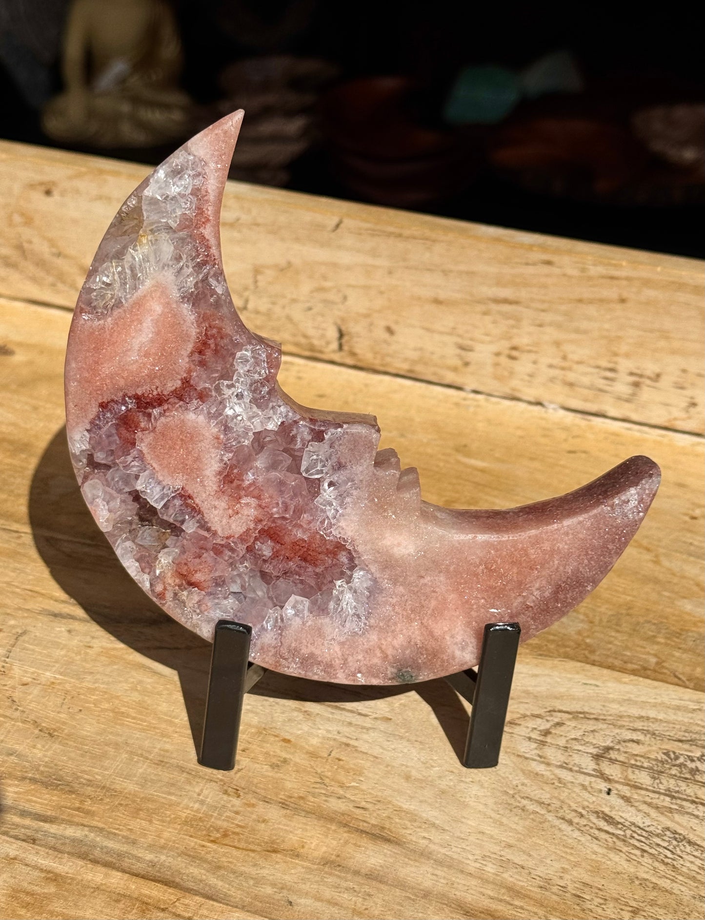 Pink Amethyst carved Face in the Crescent Moon - Rare Druze