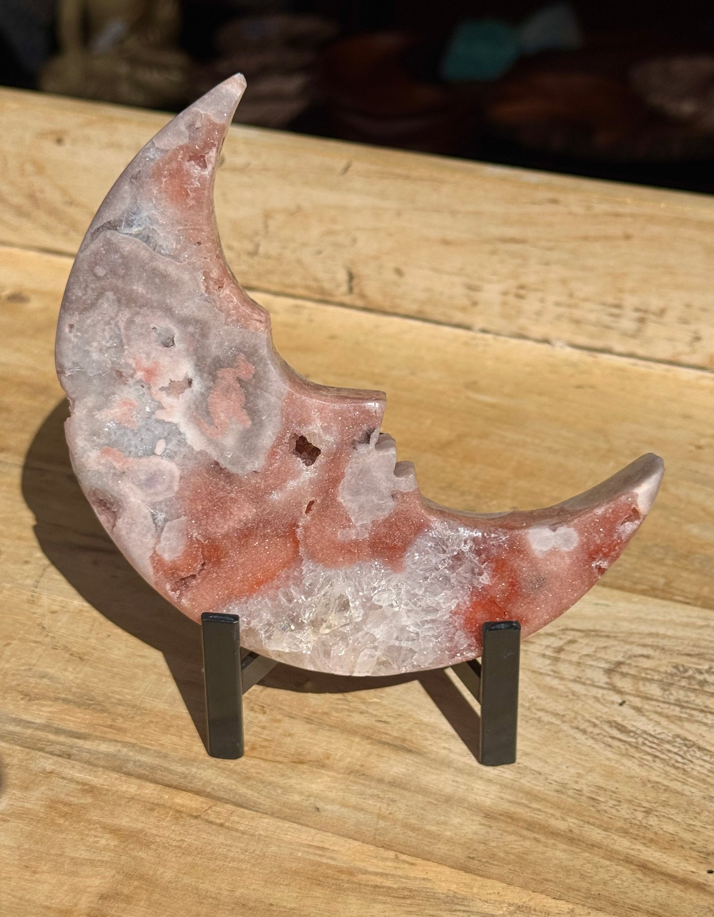 Pink Amethyst carved Face in the Crescent Moon - Rare Druze