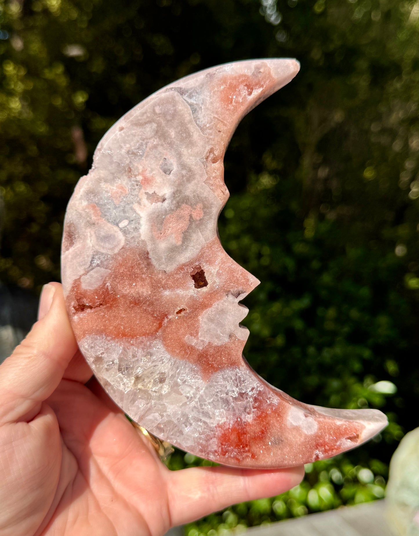 Pink Amethyst carved Face in the Crescent Moon - Rare Druze