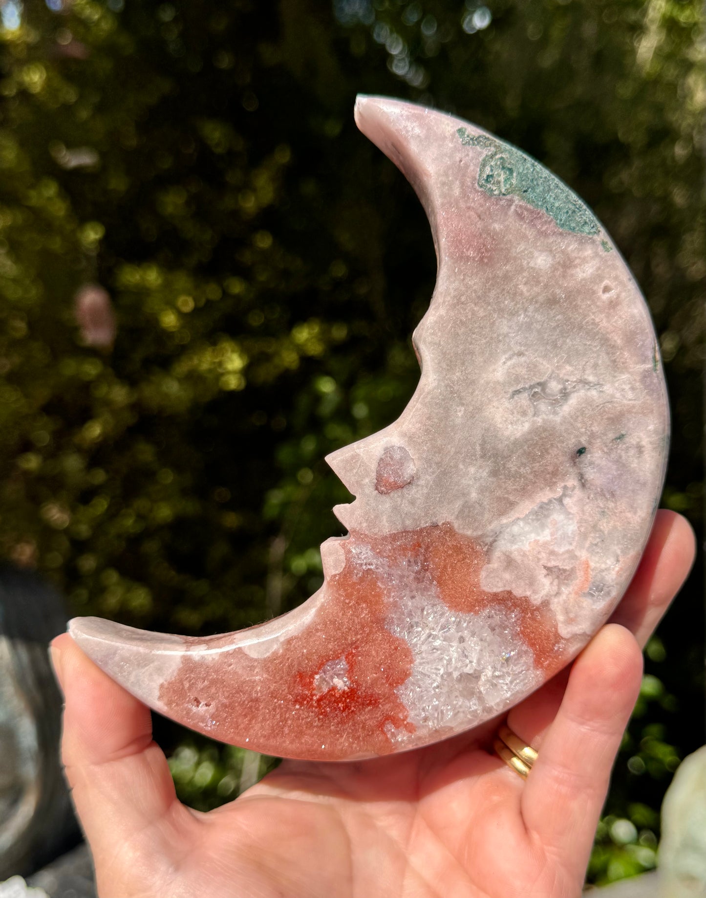 Pink Amethyst carved Face in the Crescent Moon - Rare Druze