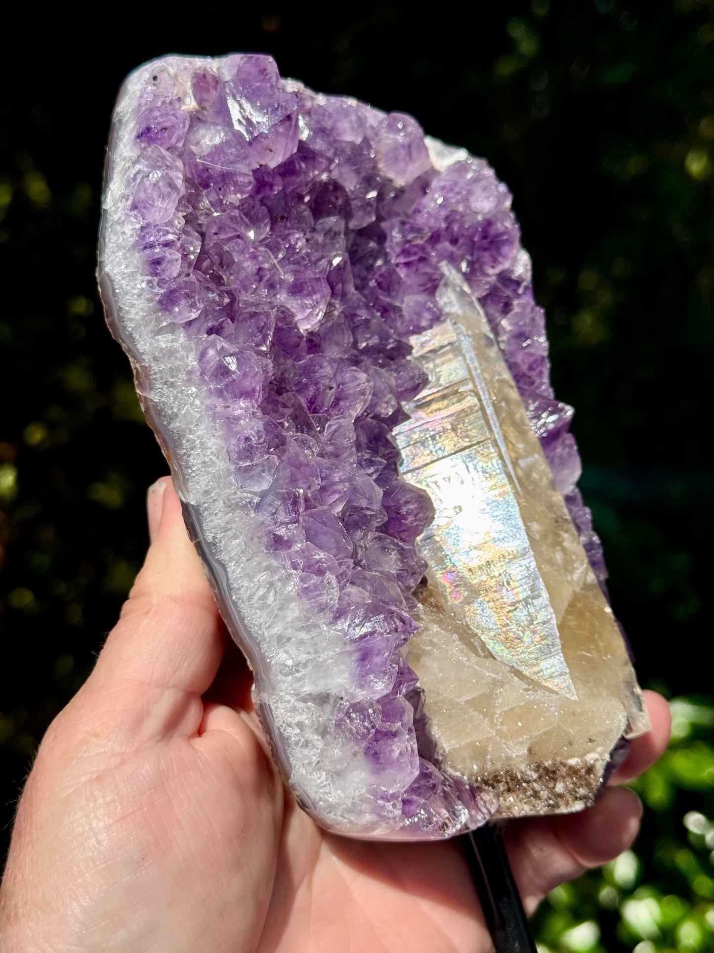 Amethyst with Calcite Cluster On a stand