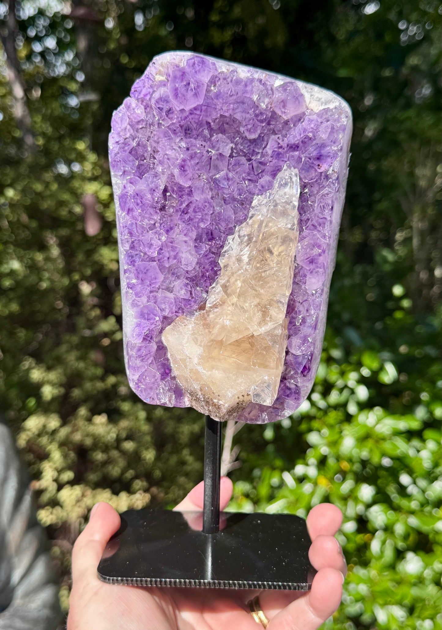 Amethyst with Calcite Cluster On a stand