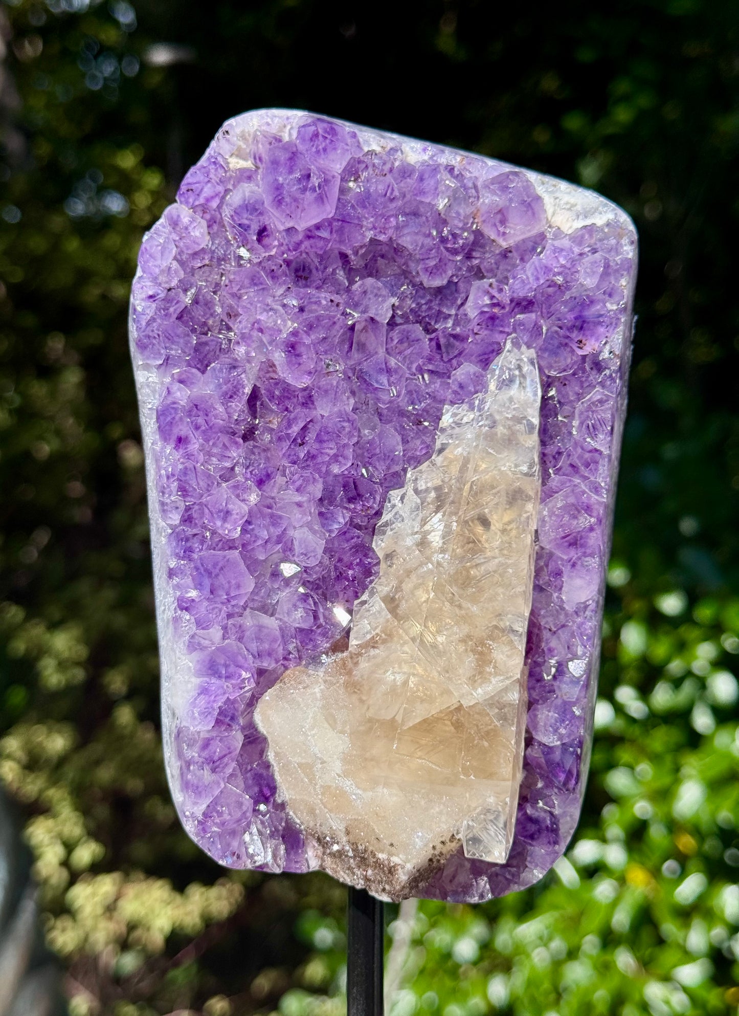 Amethyst with Calcite Cluster On a stand