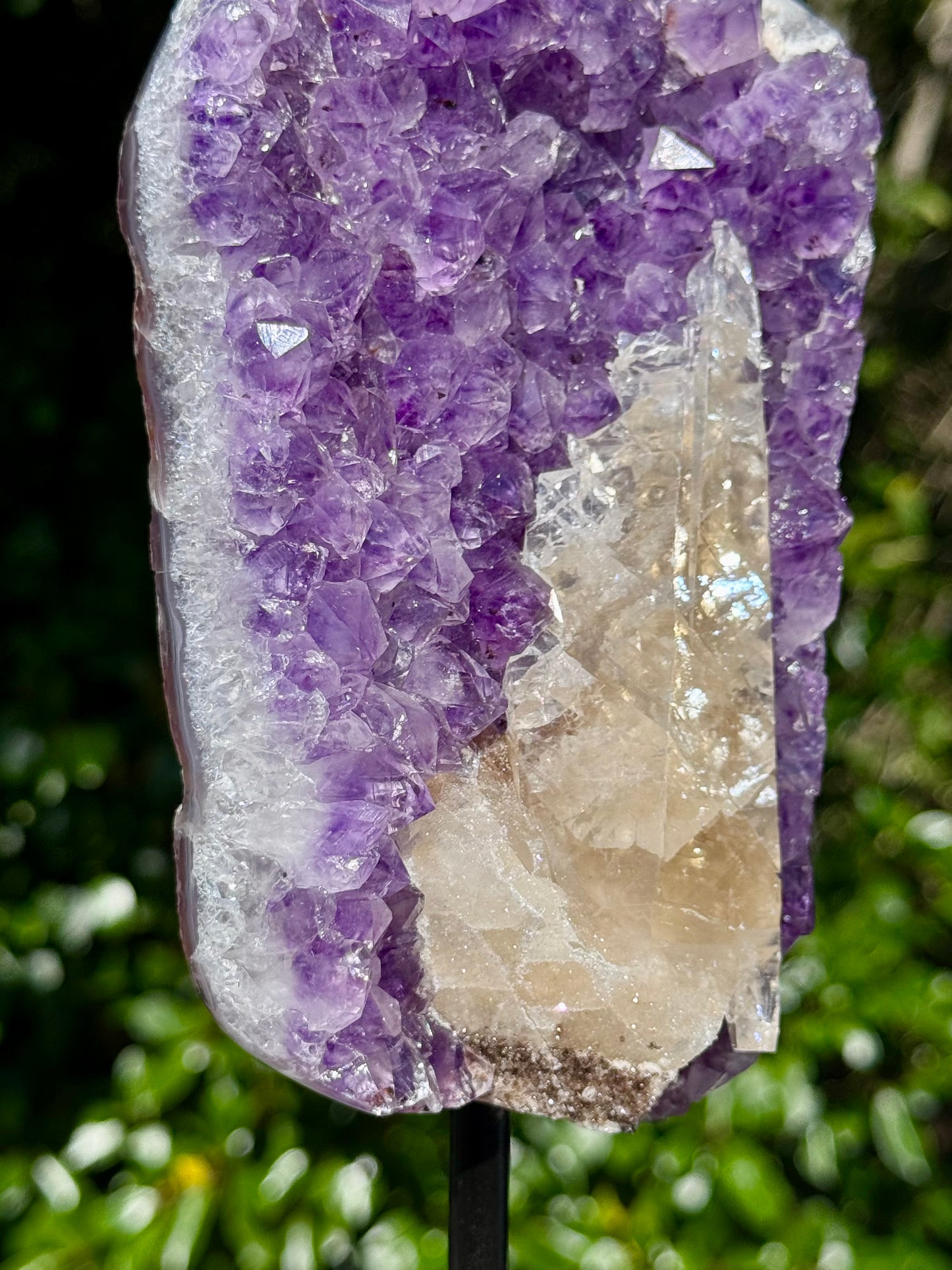 Amethyst with Calcite Cluster On a stand