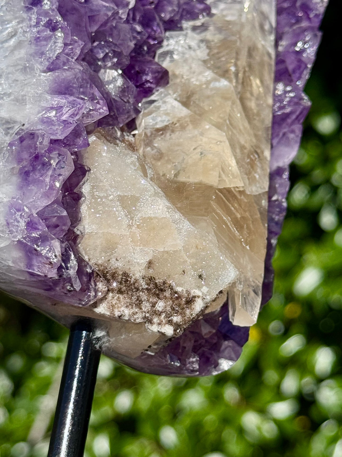 Amethyst with Calcite Cluster On a stand