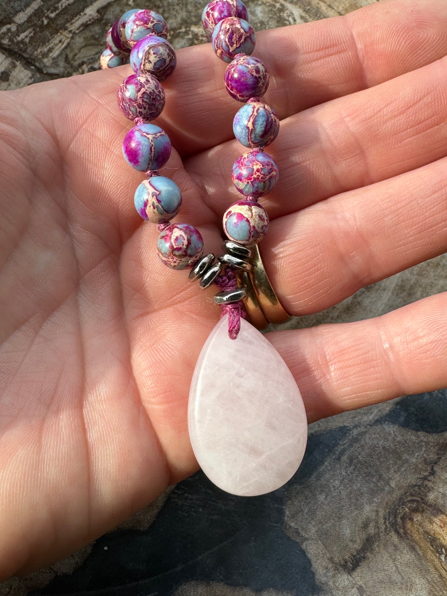 Pocket Mālā with Sea Sediment Jasper and Rose Quartz