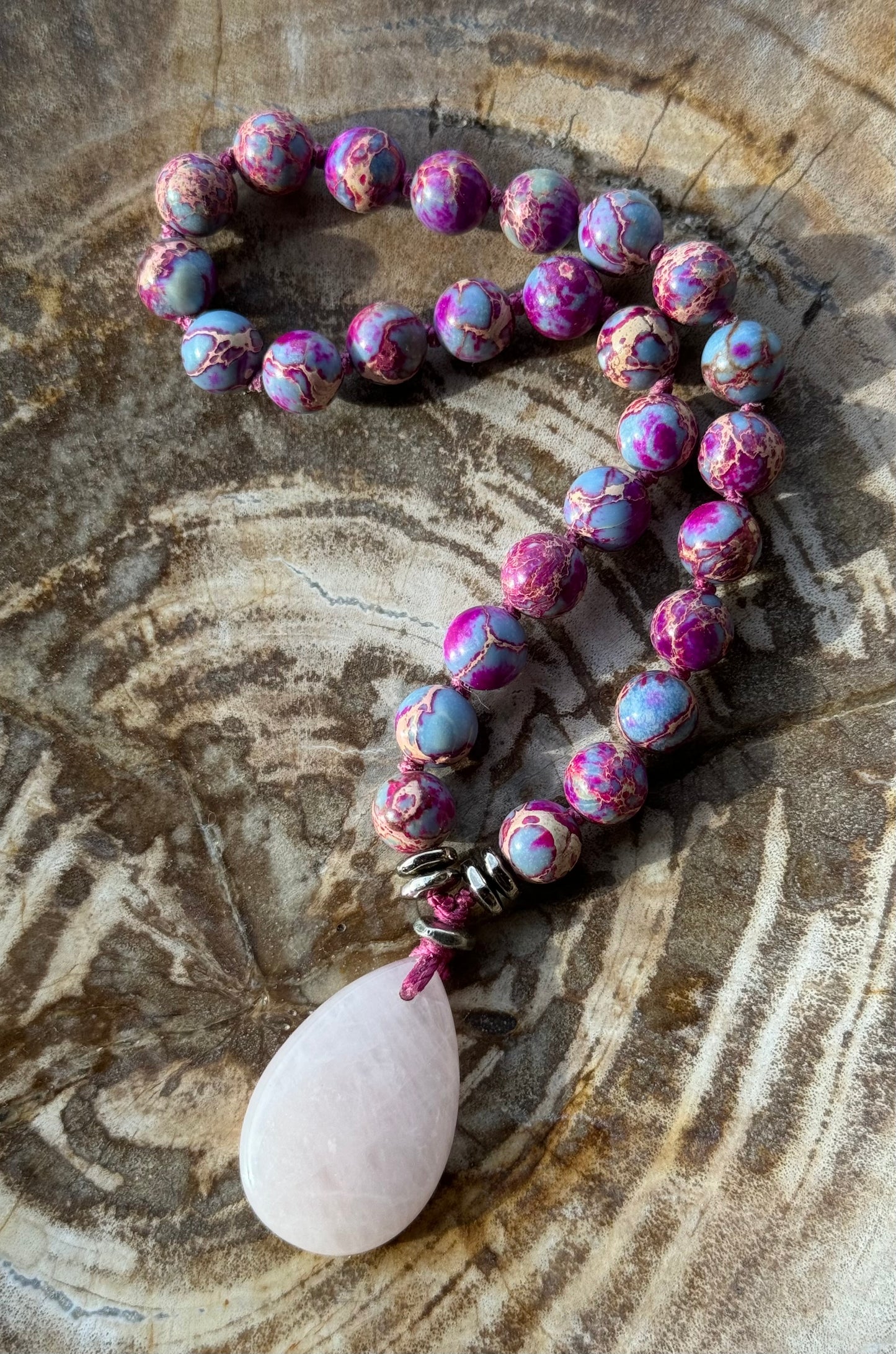 Pocket Mālā with Sea Sediment Jasper and Rose Quartz