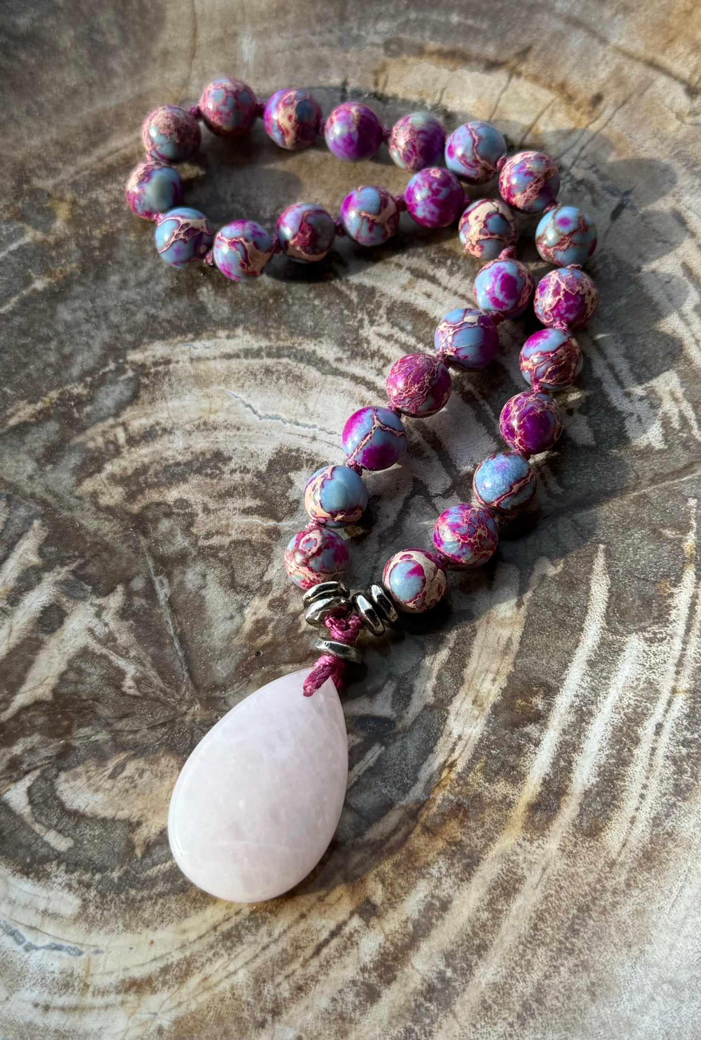 Pocket Mālā with Sea Sediment Jasper and Rose Quartz