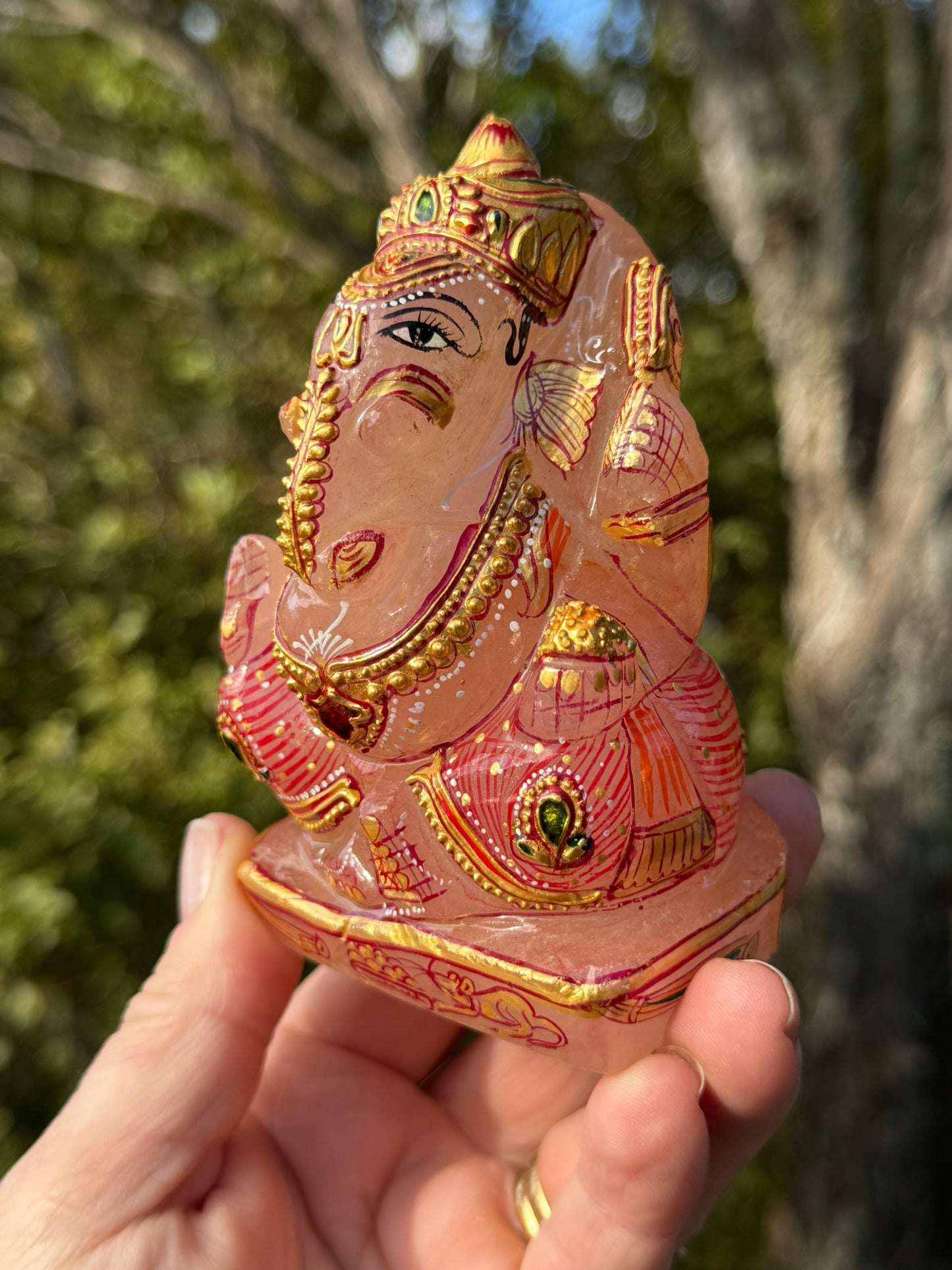 Ganesha, hand painted Rose Quartz