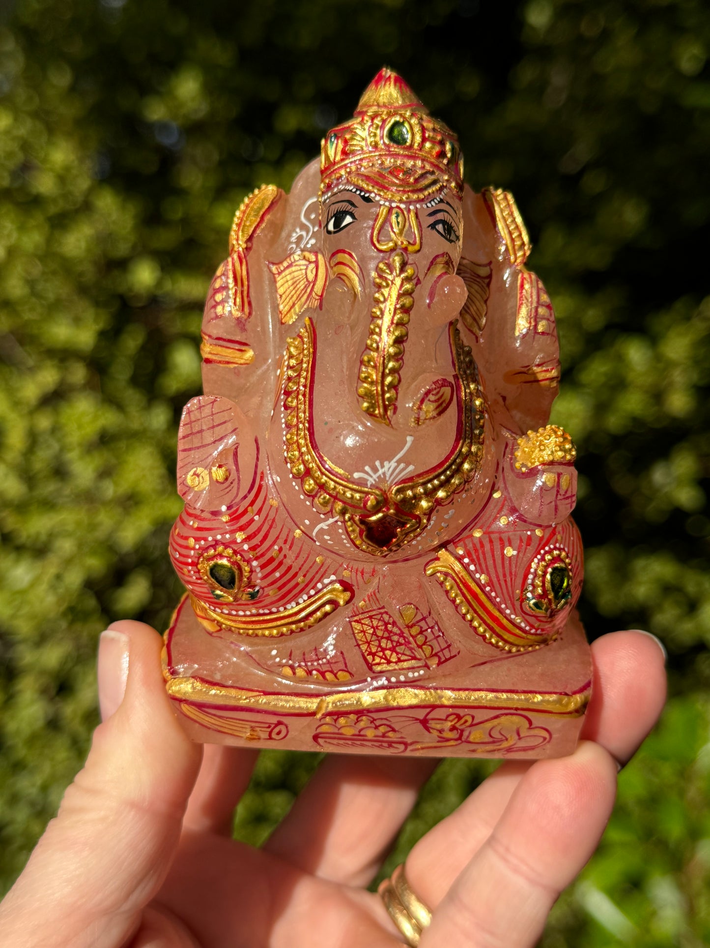 Ganesha, hand painted Rose Quartz