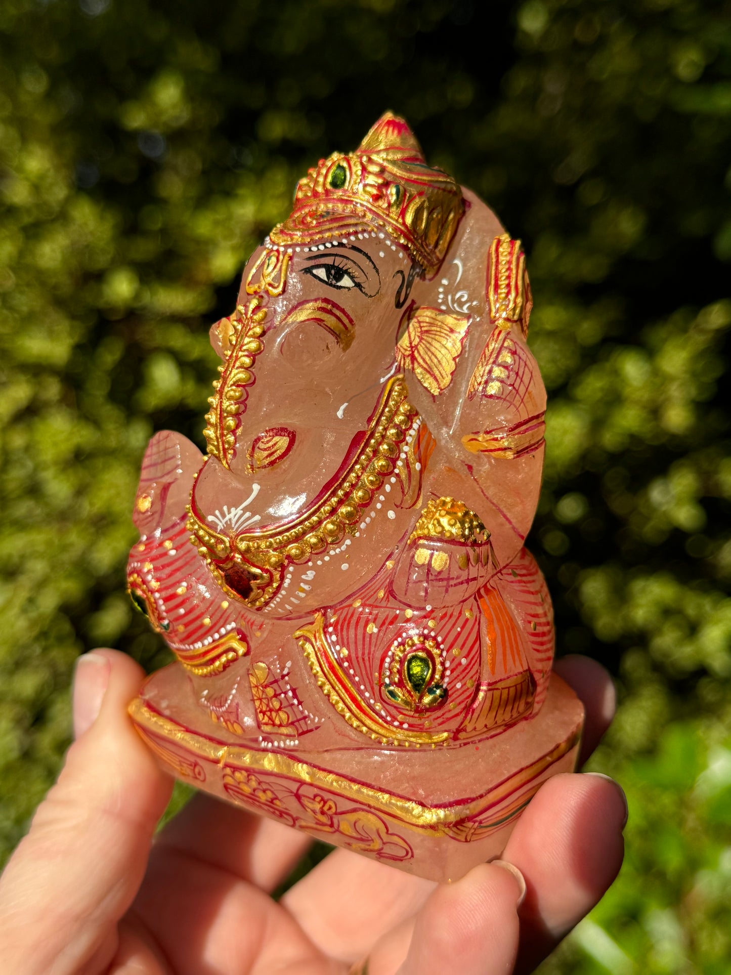 Ganesha, hand painted Rose Quartz