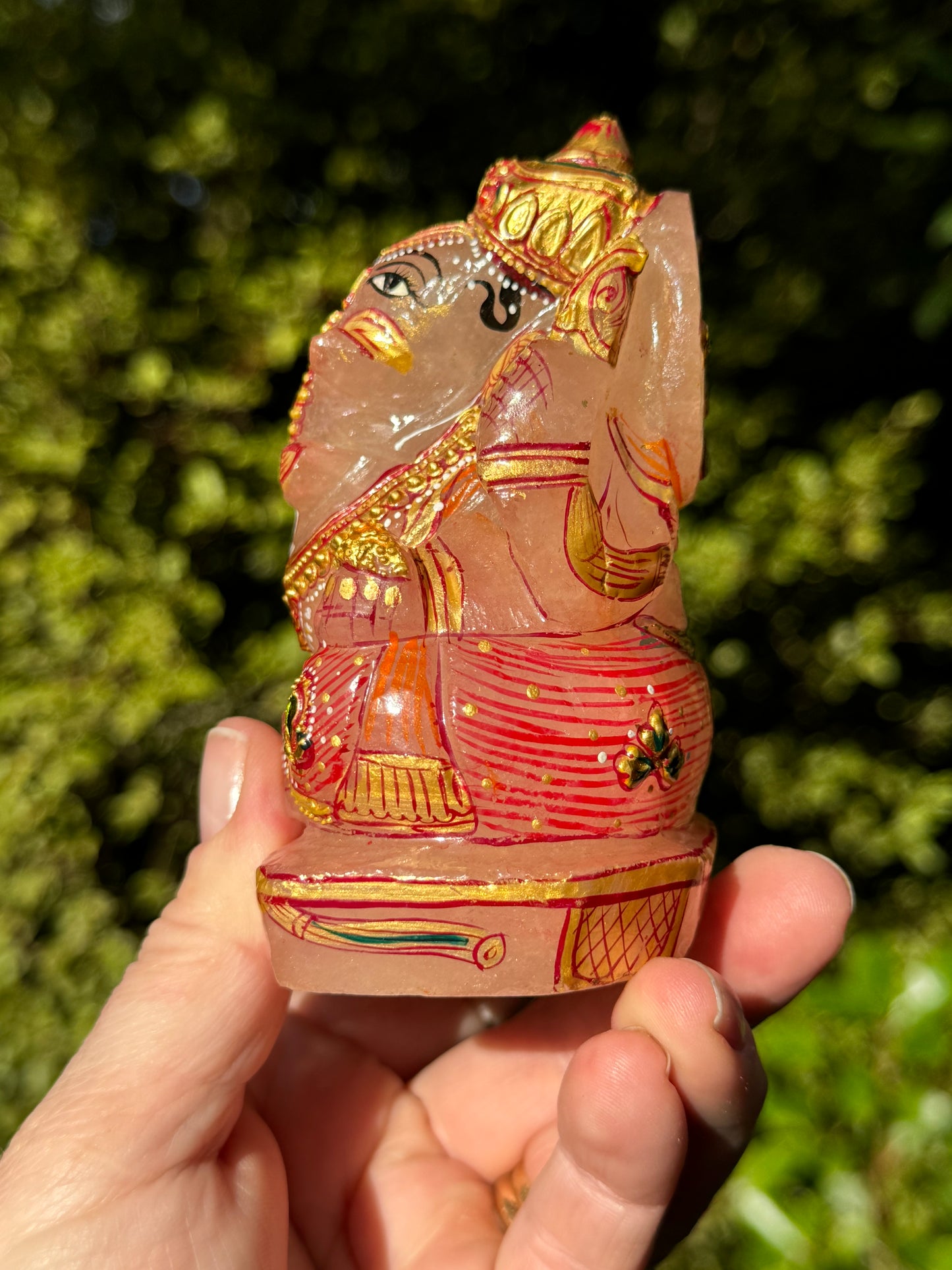 Ganesha, hand painted Rose Quartz