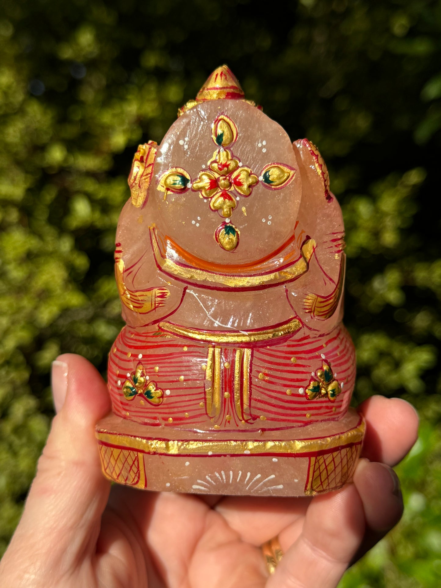Ganesha, hand painted Rose Quartz
