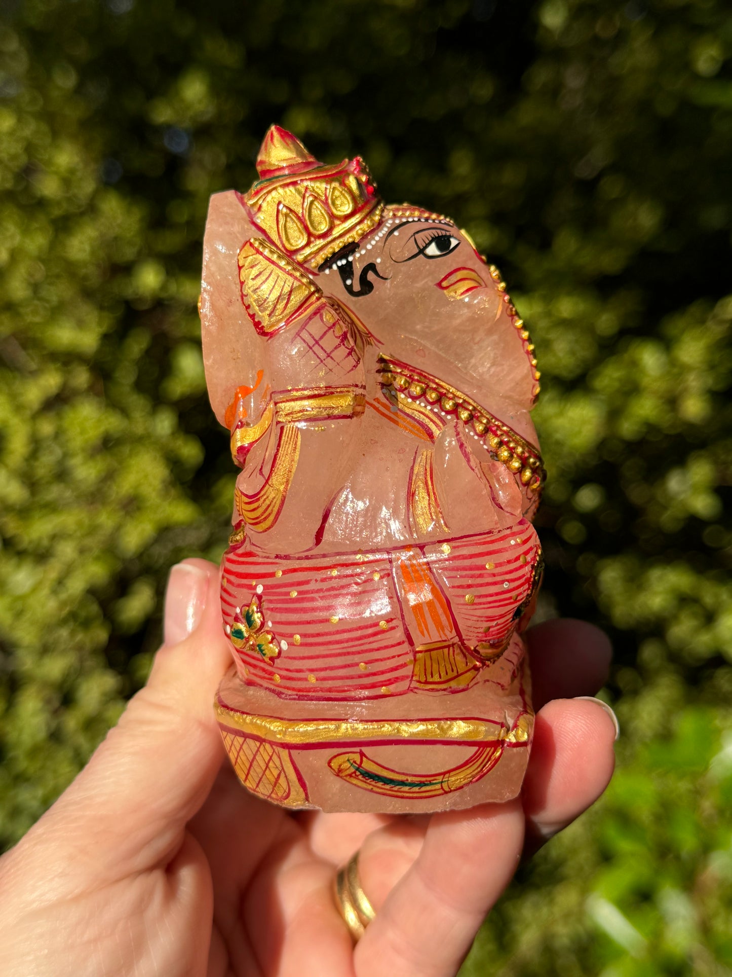 Ganesha, hand painted Rose Quartz