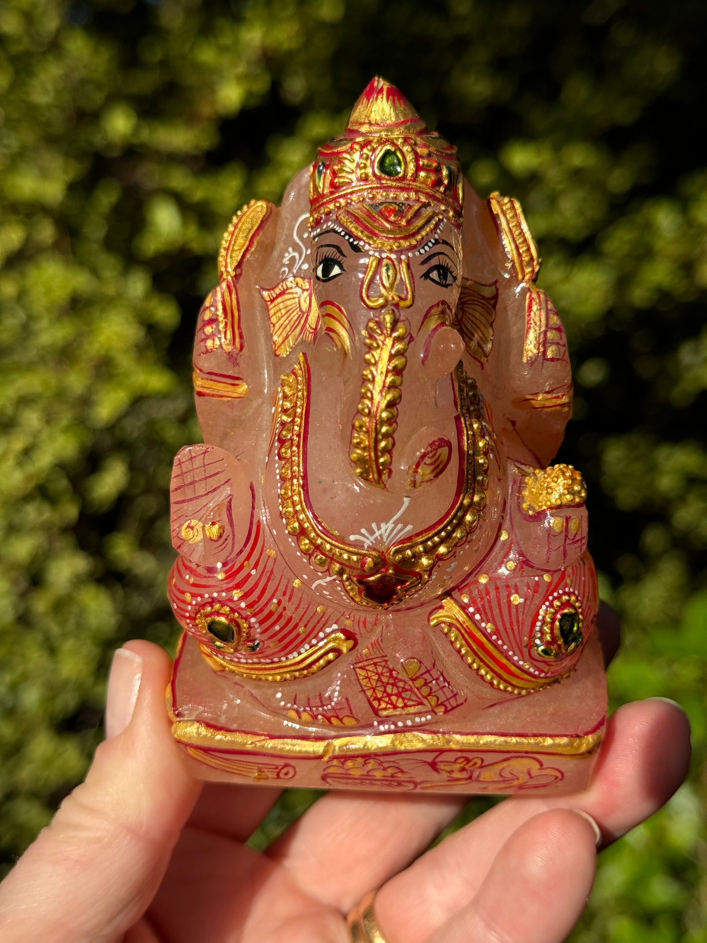 Ganesha, hand painted Rose Quartz
