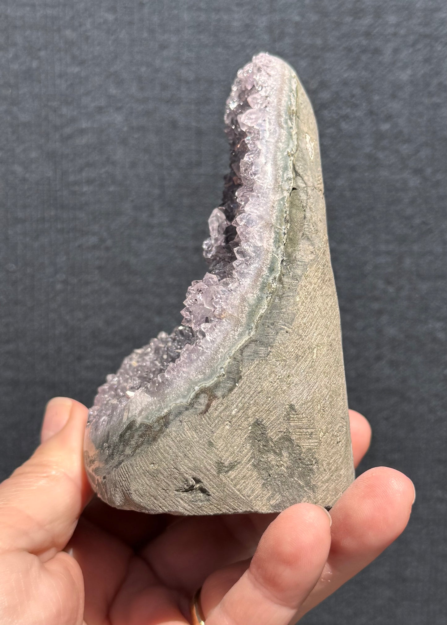 Lilac Amethyst Cluster cut base with Stalactite rose 9