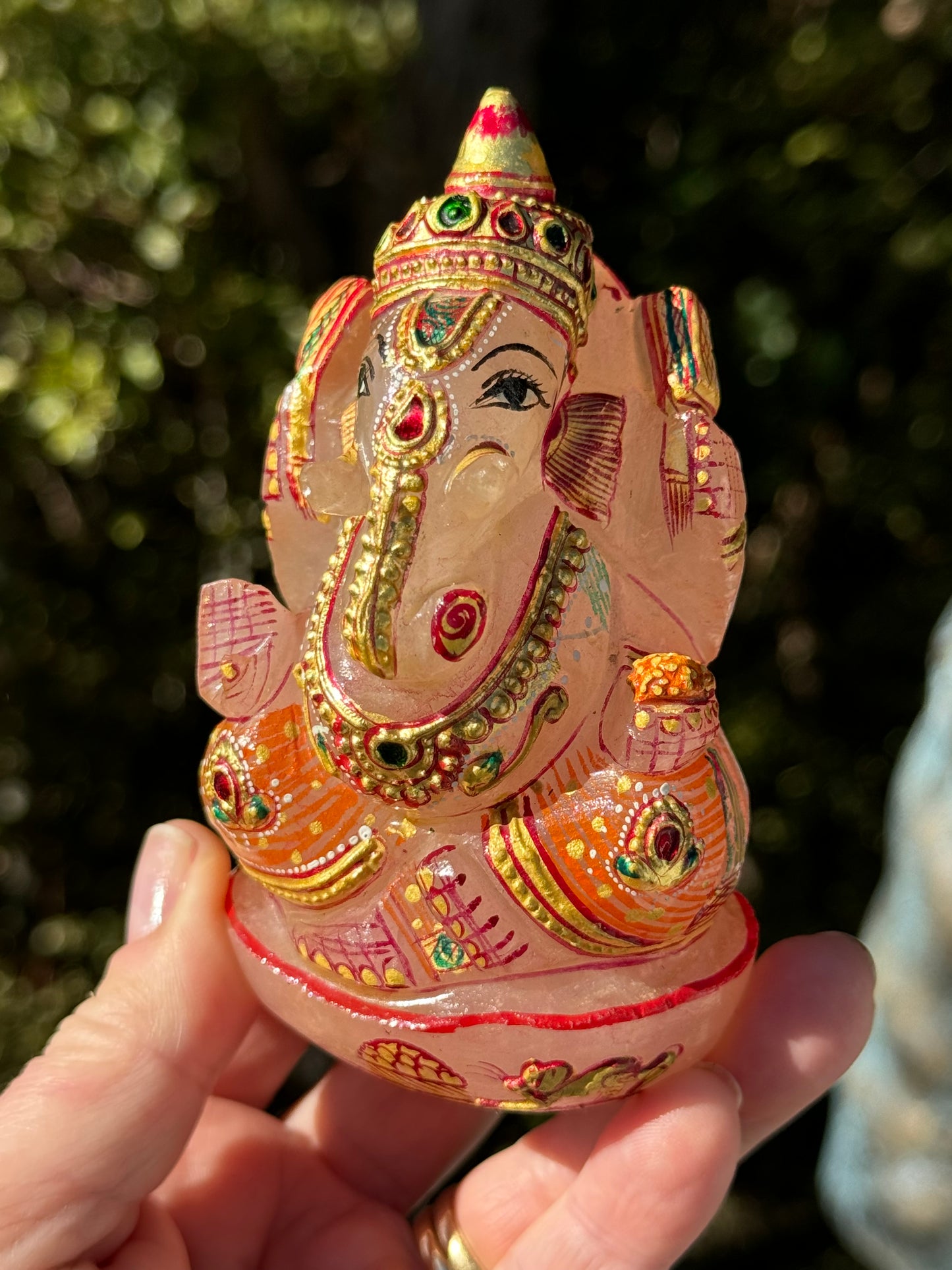 Ganesha, hand painted Rose Quartz