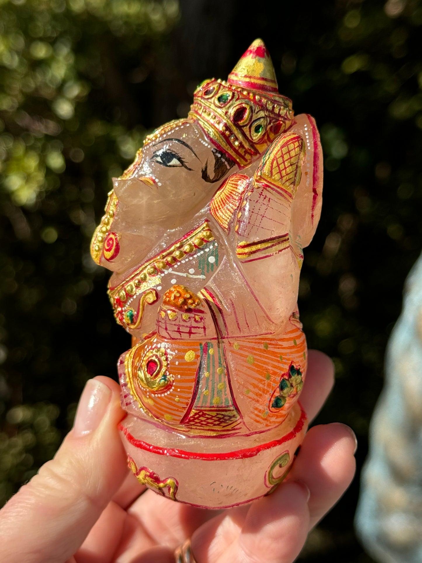 Ganesha, hand painted Rose Quartz