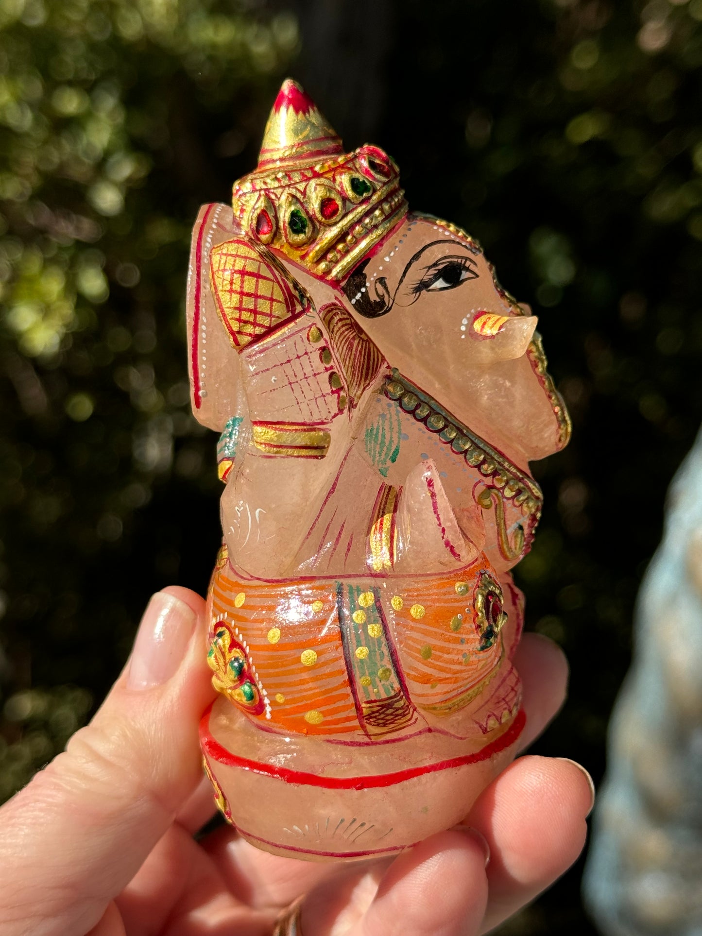 Ganesha, hand painted Rose Quartz