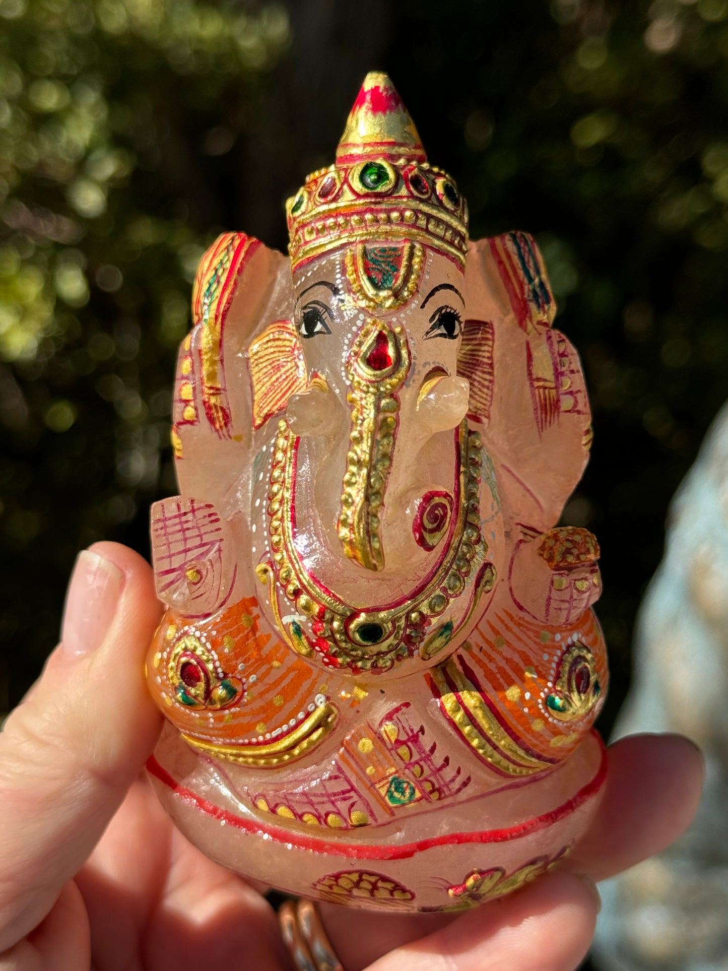 Ganesha, hand painted Rose Quartz