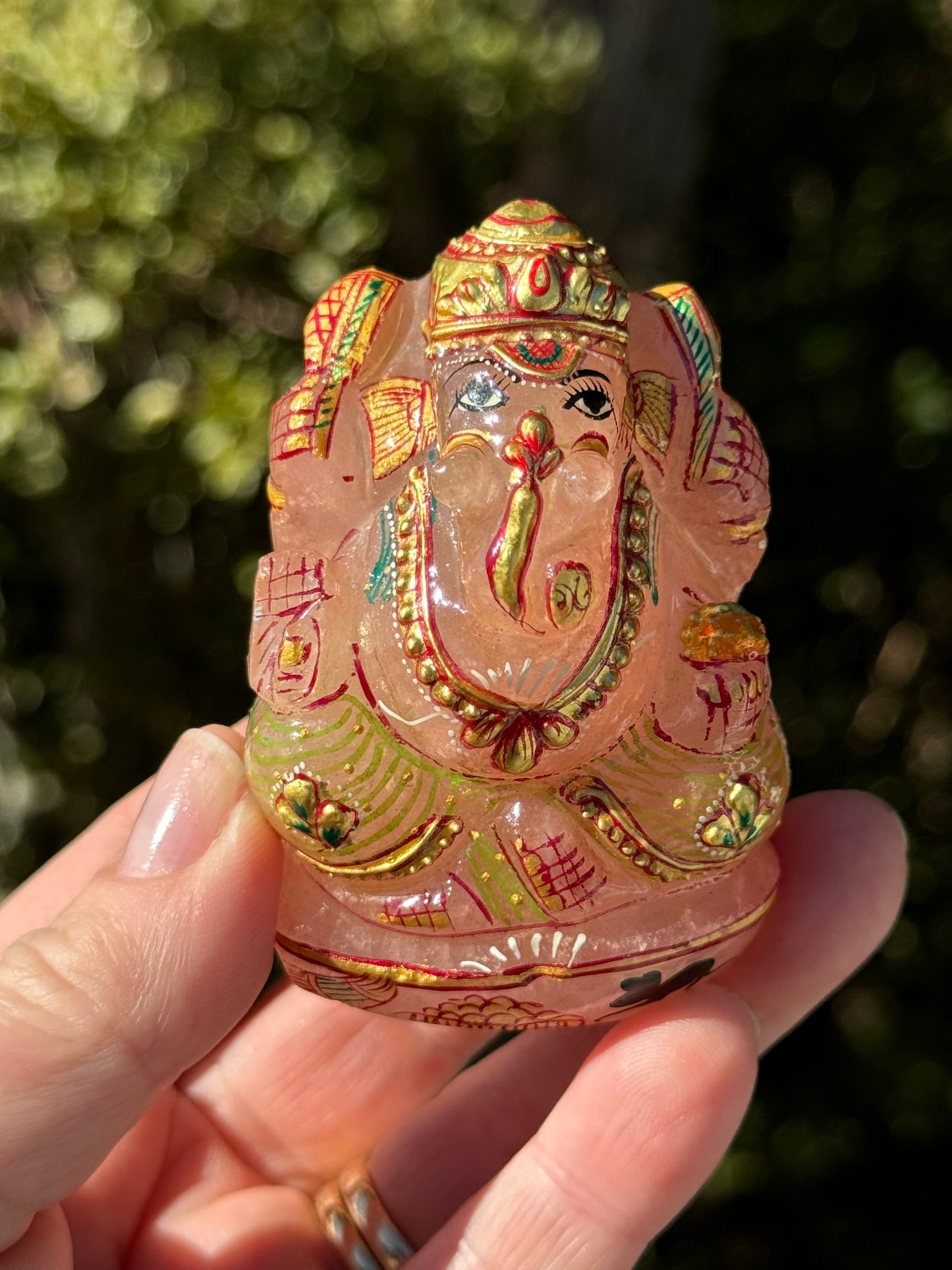 Ganesha, hand painted Rose Quartz
