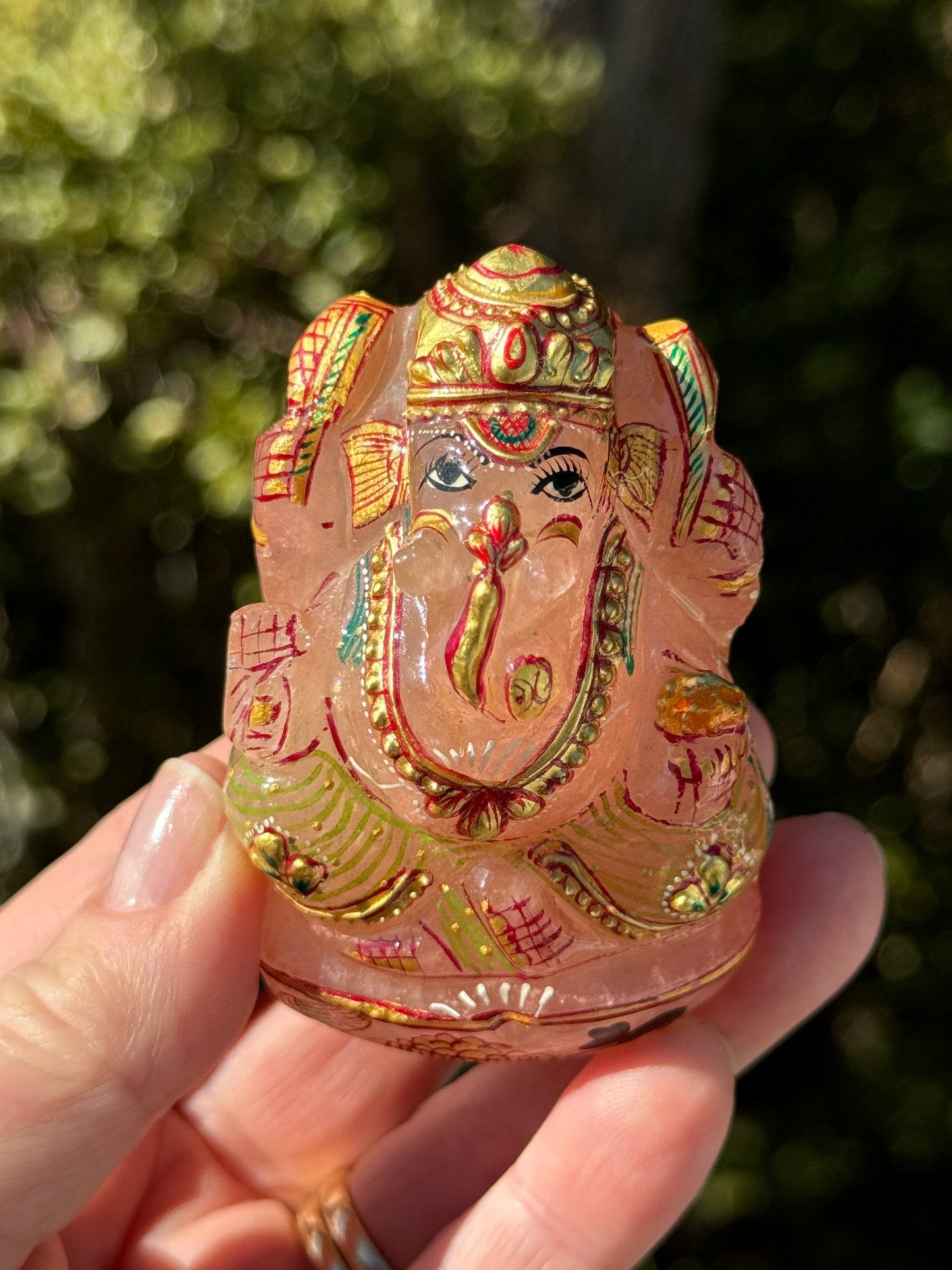 Ganesha, hand painted Rose Quartz