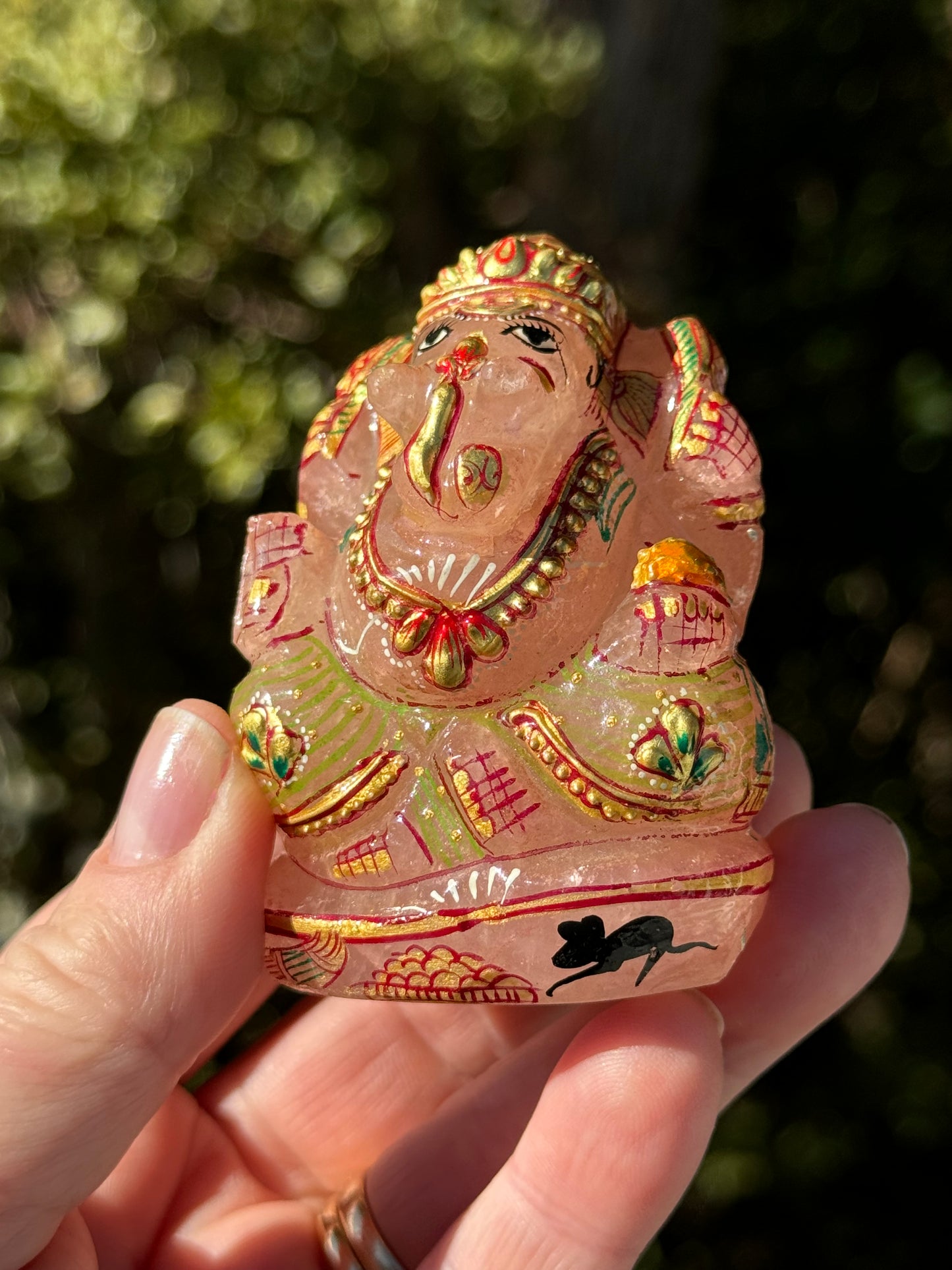 Ganesha, hand painted Rose Quartz