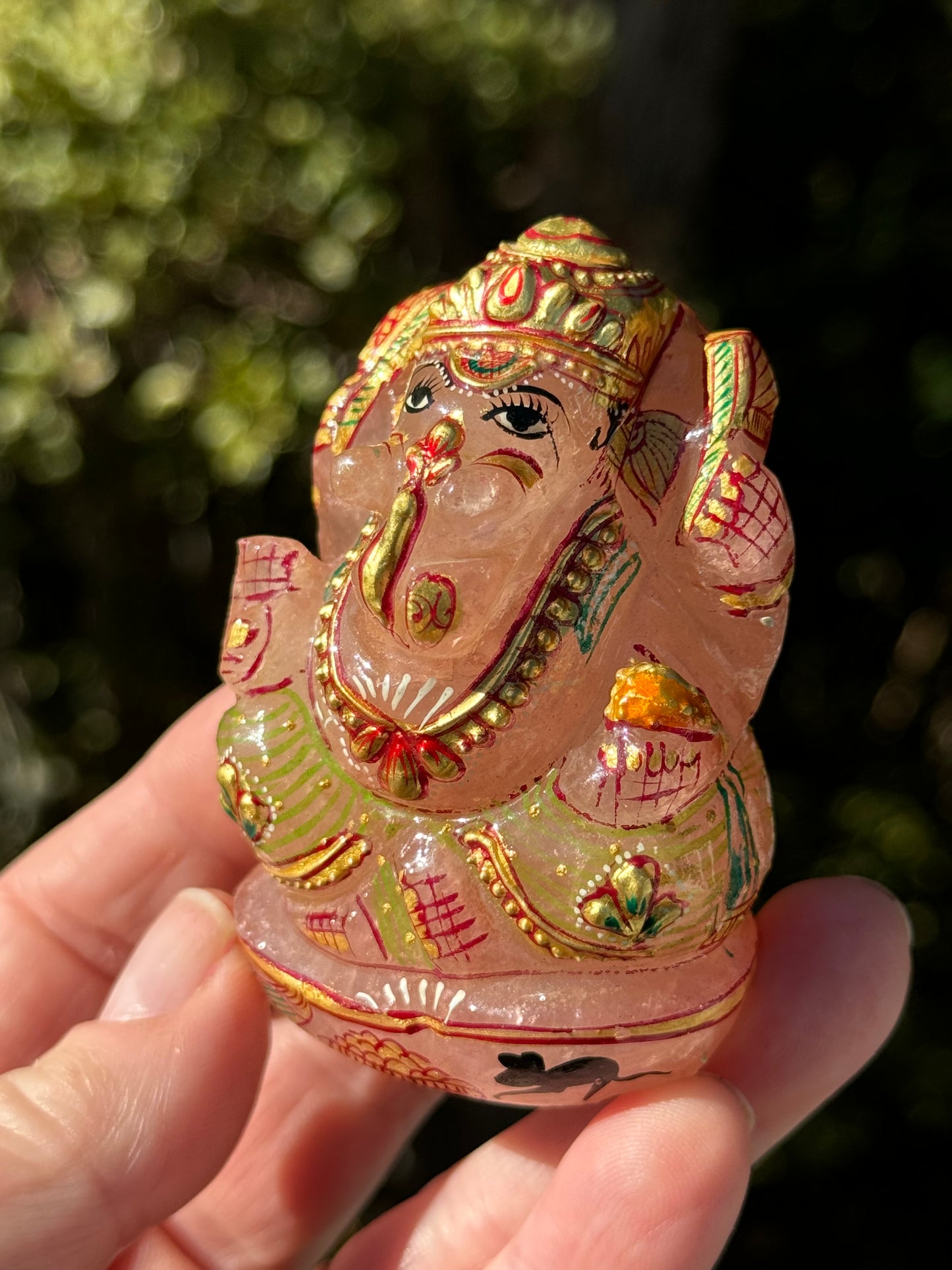 Ganesha, hand painted Rose Quartz