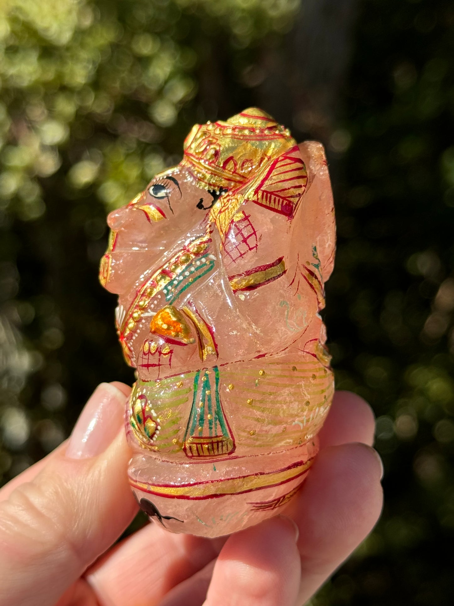 Ganesha, hand painted Rose Quartz
