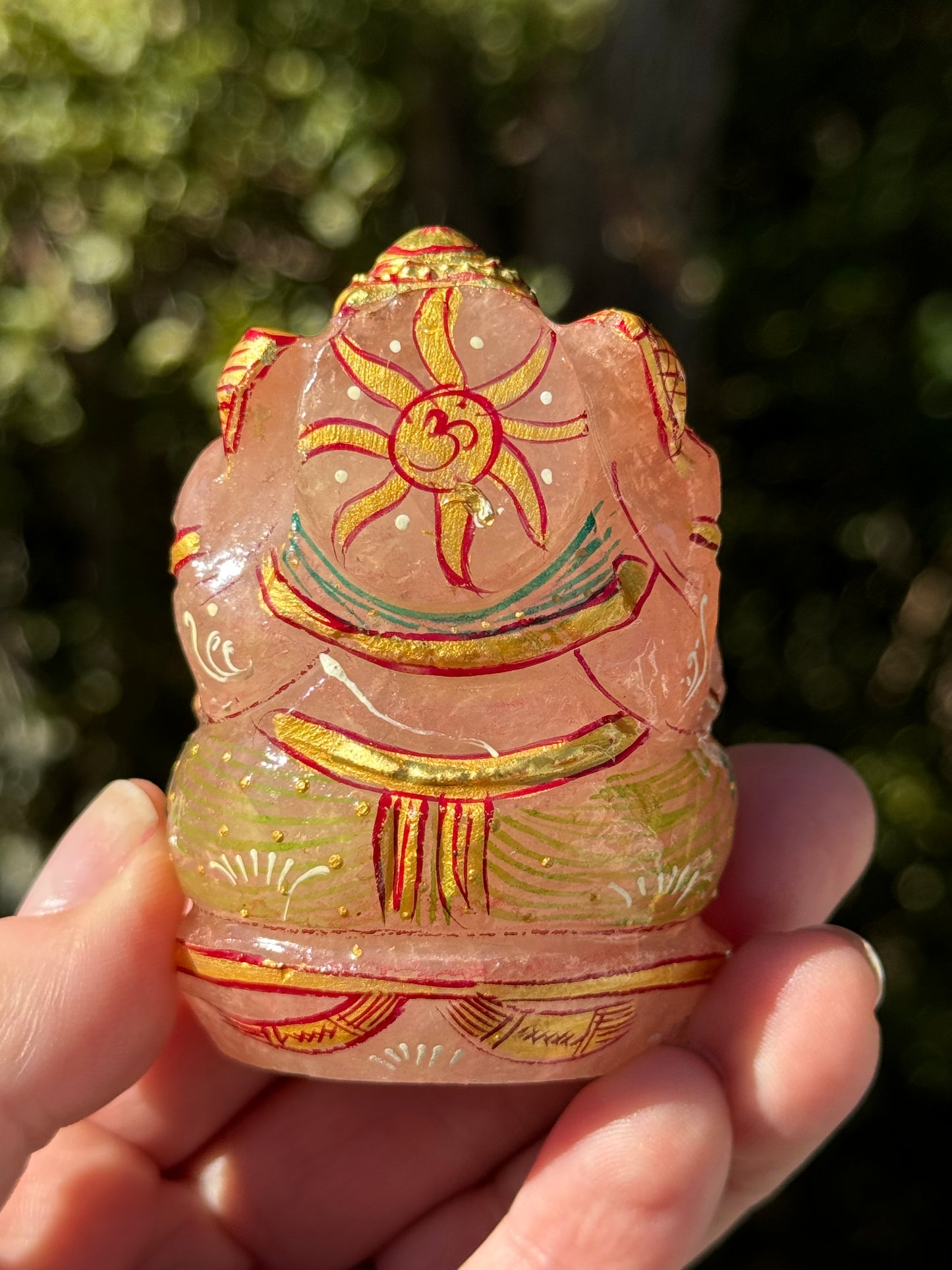 Ganesha, hand painted Rose Quartz