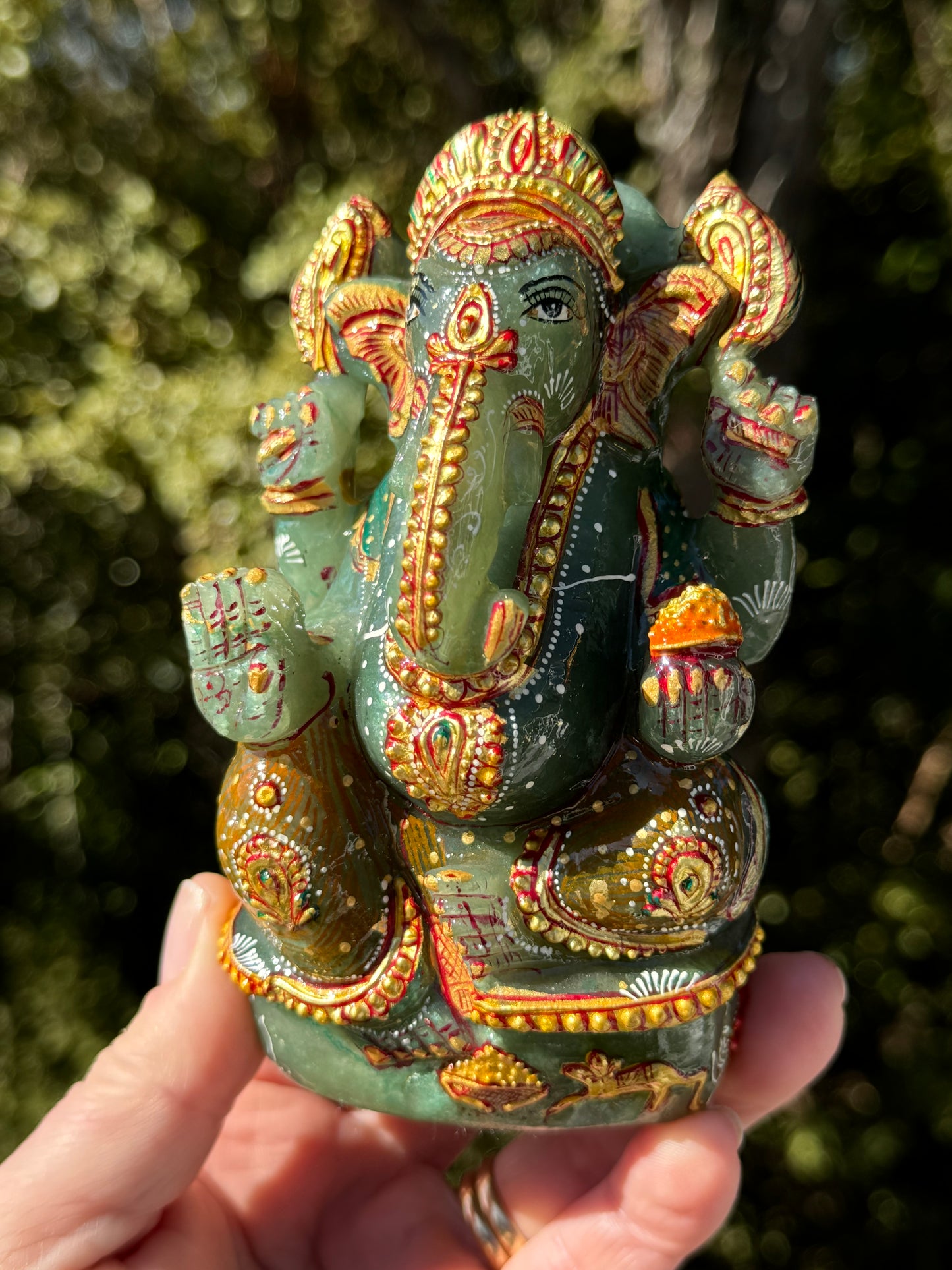 Ganesha, hand painted Green Aventurine